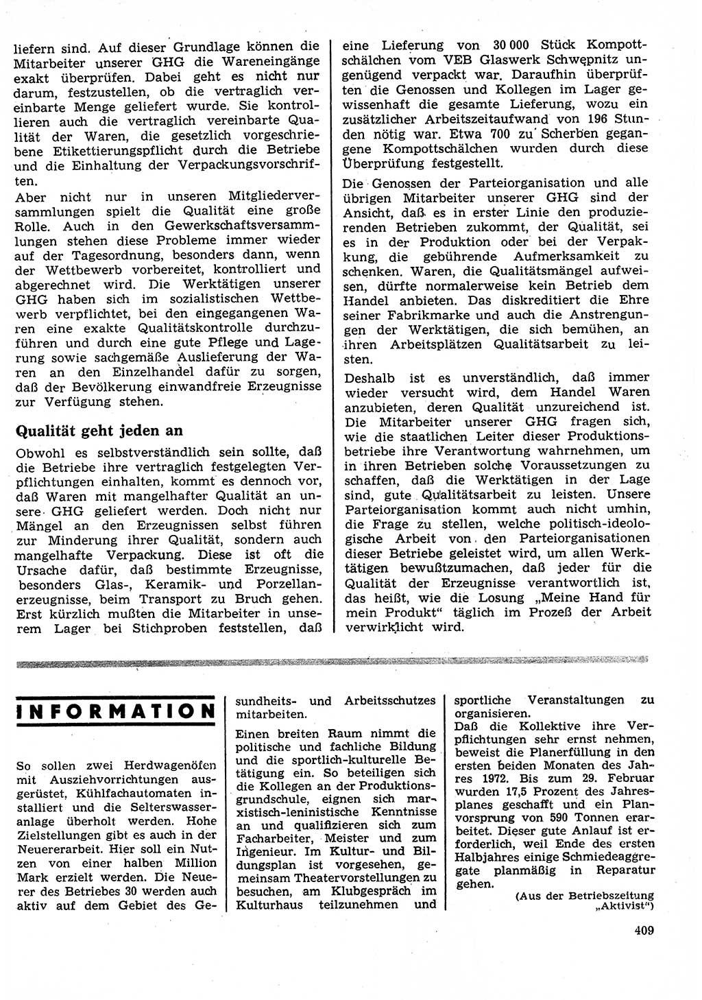 Neuer Weg (NW), Organ des Zentralkomitees (ZK) der SED (Sozialistische Einheitspartei Deutschlands) für Fragen des Parteilebens, 27. Jahrgang [Deutsche Demokratische Republik (DDR)] 1972, Seite 409 (NW ZK SED DDR 1972, S. 409)