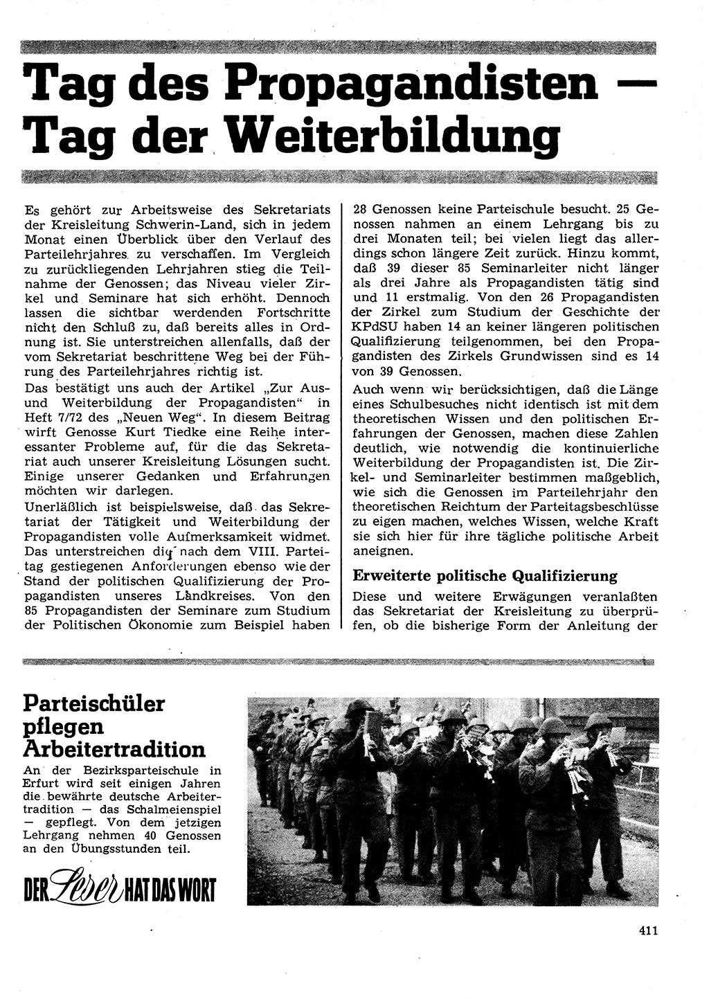 Neuer Weg (NW), Organ des Zentralkomitees (ZK) der SED (Sozialistische Einheitspartei Deutschlands) für Fragen des Parteilebens, 27. Jahrgang [Deutsche Demokratische Republik (DDR)] 1972, Seite 411 (NW ZK SED DDR 1972, S. 411)