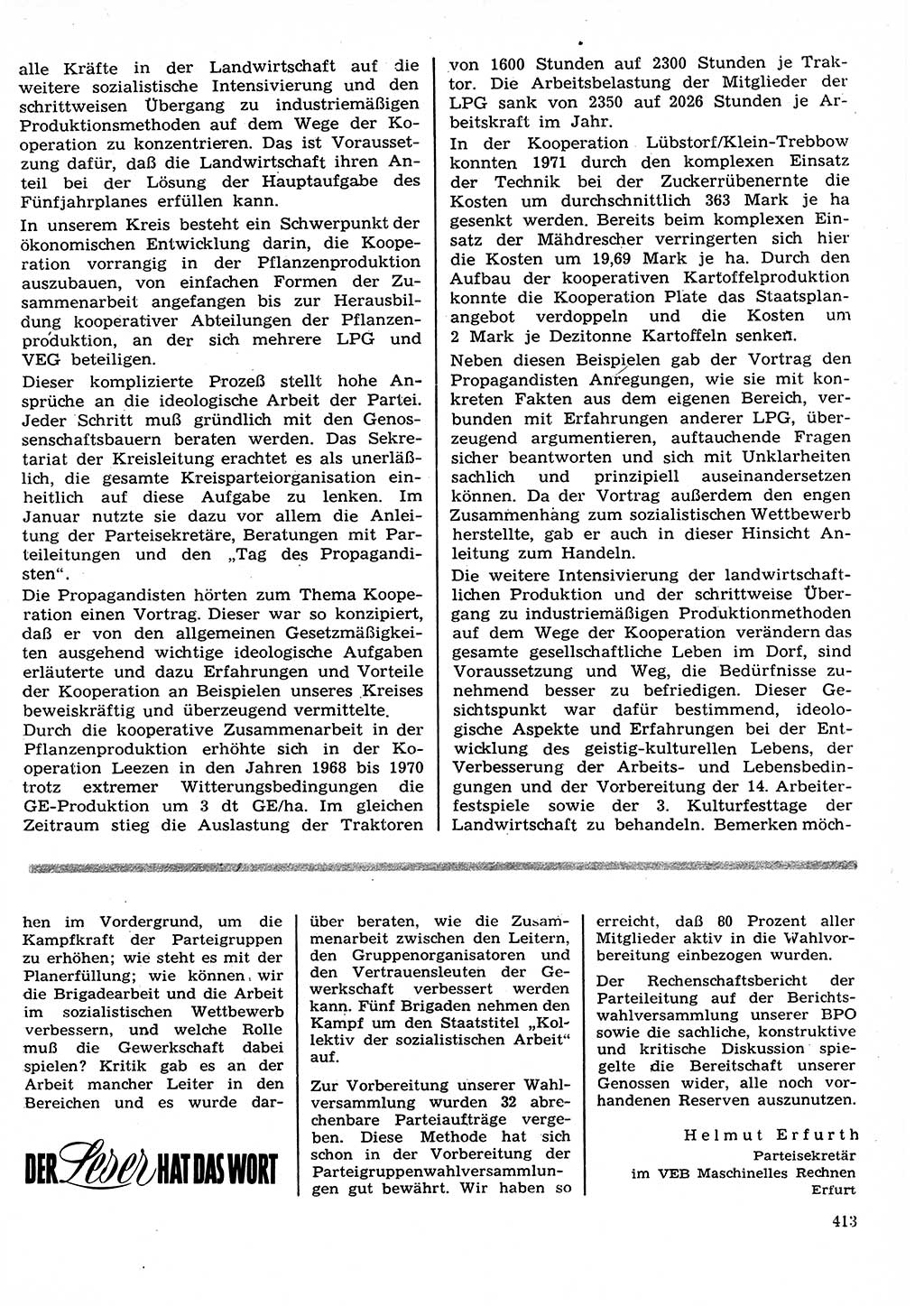 Neuer Weg (NW), Organ des Zentralkomitees (ZK) der SED (Sozialistische Einheitspartei Deutschlands) für Fragen des Parteilebens, 27. Jahrgang [Deutsche Demokratische Republik (DDR)] 1972, Seite 413 (NW ZK SED DDR 1972, S. 413)