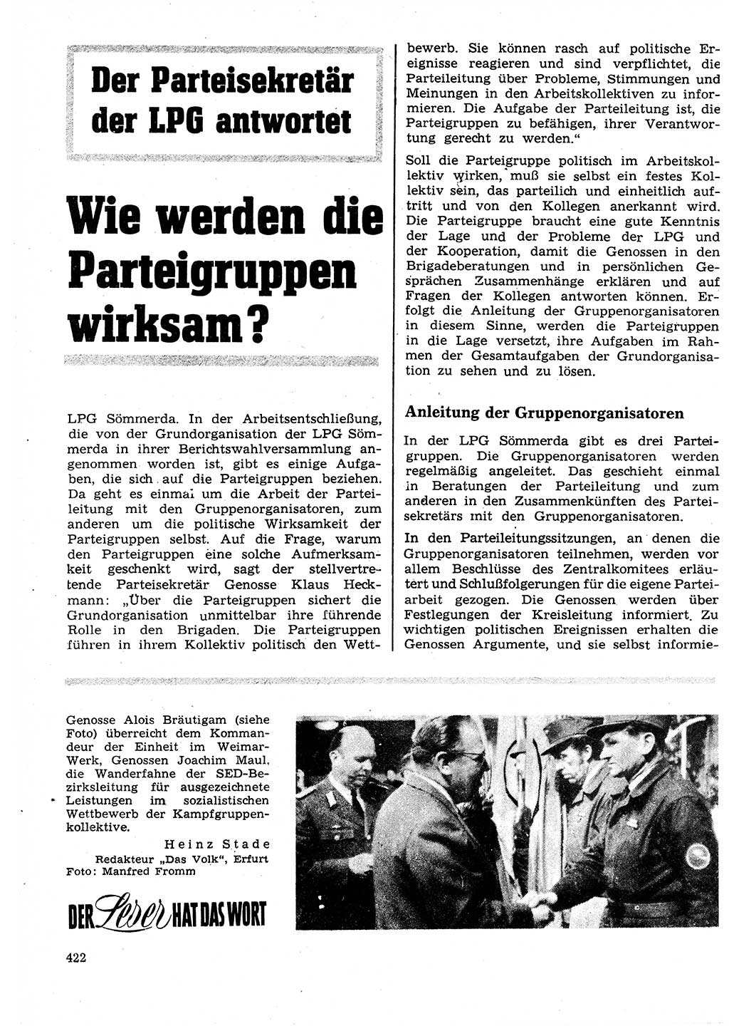 Neuer Weg (NW), Organ des Zentralkomitees (ZK) der SED (Sozialistische Einheitspartei Deutschlands) für Fragen des Parteilebens, 27. Jahrgang [Deutsche Demokratische Republik (DDR)] 1972, Seite 422 (NW ZK SED DDR 1972, S. 422)
