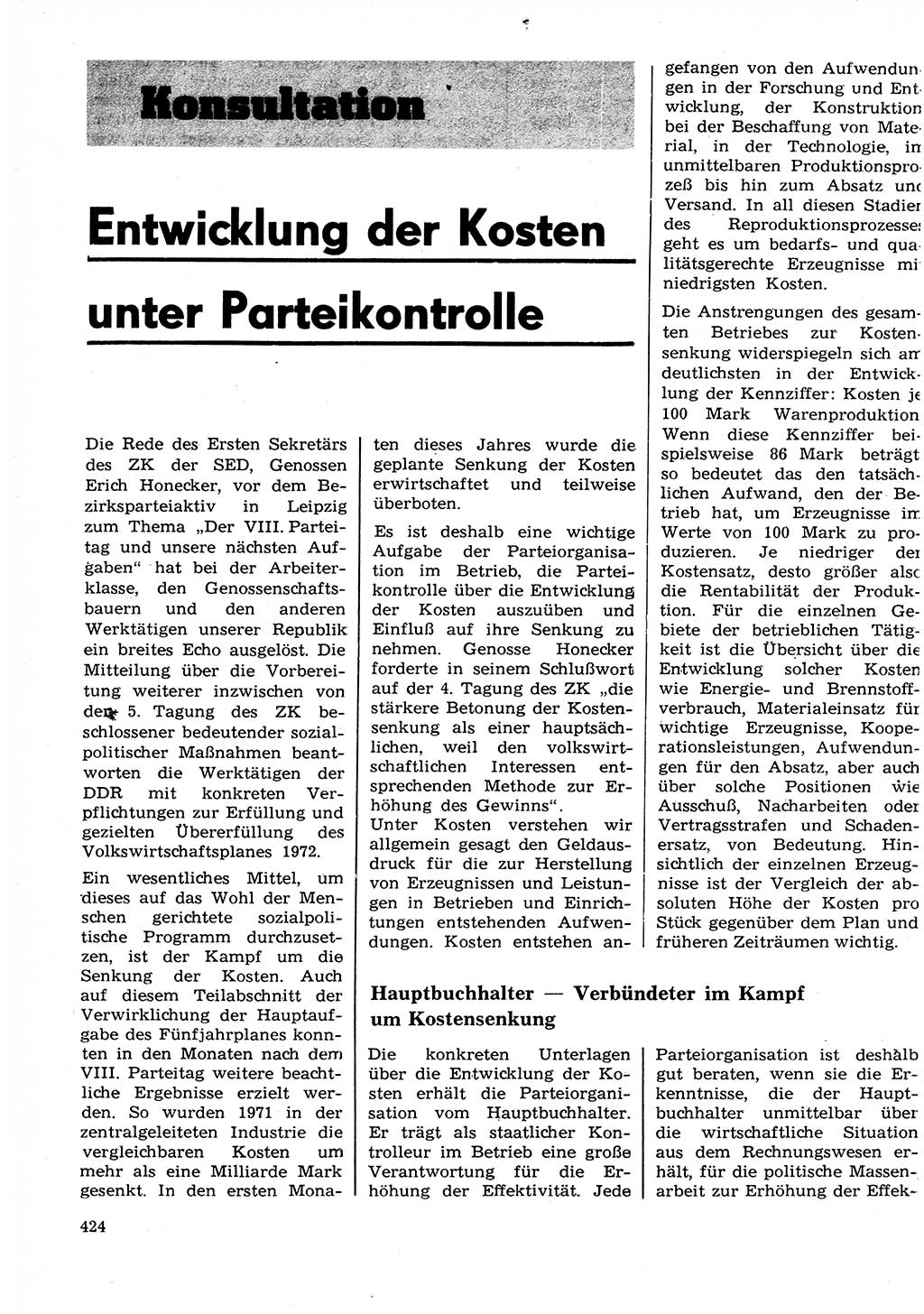 Neuer Weg (NW), Organ des Zentralkomitees (ZK) der SED (Sozialistische Einheitspartei Deutschlands) für Fragen des Parteilebens, 27. Jahrgang [Deutsche Demokratische Republik (DDR)] 1972, Seite 424 (NW ZK SED DDR 1972, S. 424)