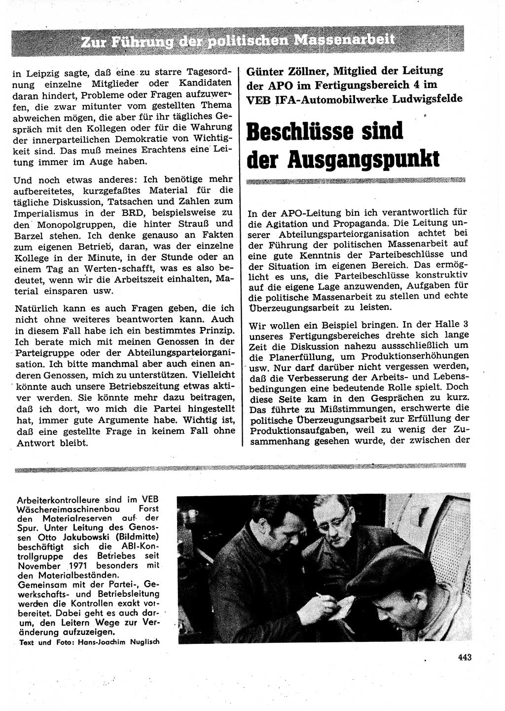 Neuer Weg (NW), Organ des Zentralkomitees (ZK) der SED (Sozialistische Einheitspartei Deutschlands) für Fragen des Parteilebens, 27. Jahrgang [Deutsche Demokratische Republik (DDR)] 1972, Seite 443 (NW ZK SED DDR 1972, S. 443)