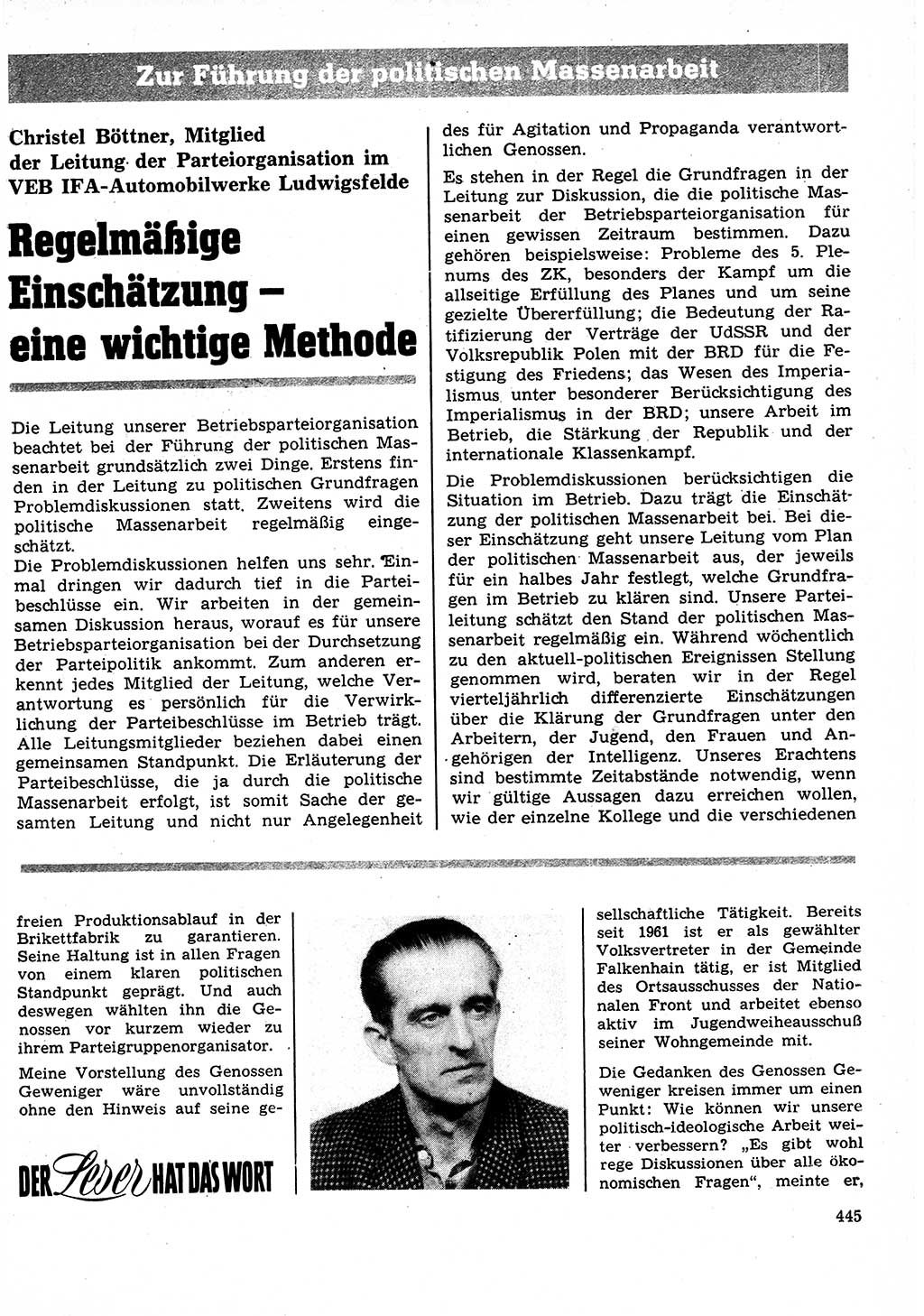 Neuer Weg (NW), Organ des Zentralkomitees (ZK) der SED (Sozialistische Einheitspartei Deutschlands) für Fragen des Parteilebens, 27. Jahrgang [Deutsche Demokratische Republik (DDR)] 1972, Seite 445 (NW ZK SED DDR 1972, S. 445)