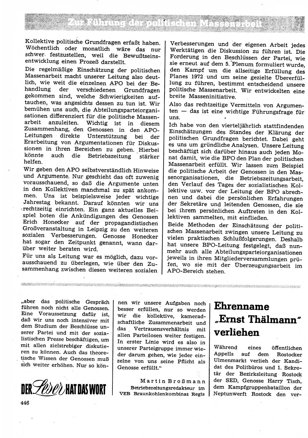 Neuer Weg (NW), Organ des Zentralkomitees (ZK) der SED (Sozialistische Einheitspartei Deutschlands) für Fragen des Parteilebens, 27. Jahrgang [Deutsche Demokratische Republik (DDR)] 1972, Seite 446 (NW ZK SED DDR 1972, S. 446)