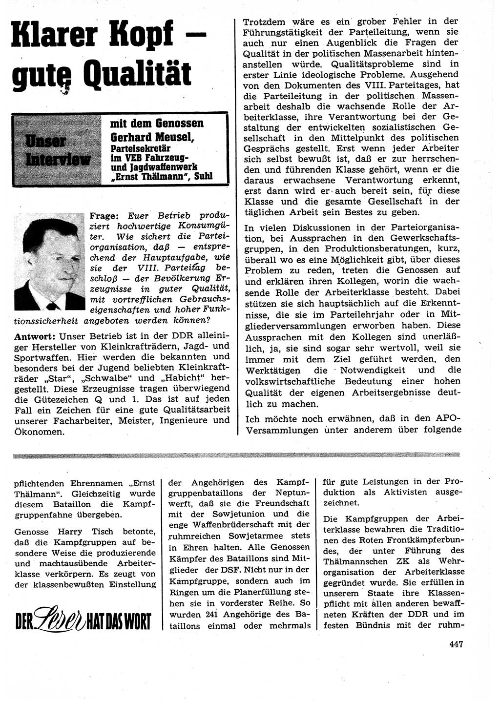 Neuer Weg (NW), Organ des Zentralkomitees (ZK) der SED (Sozialistische Einheitspartei Deutschlands) für Fragen des Parteilebens, 27. Jahrgang [Deutsche Demokratische Republik (DDR)] 1972, Seite 447 (NW ZK SED DDR 1972, S. 447)