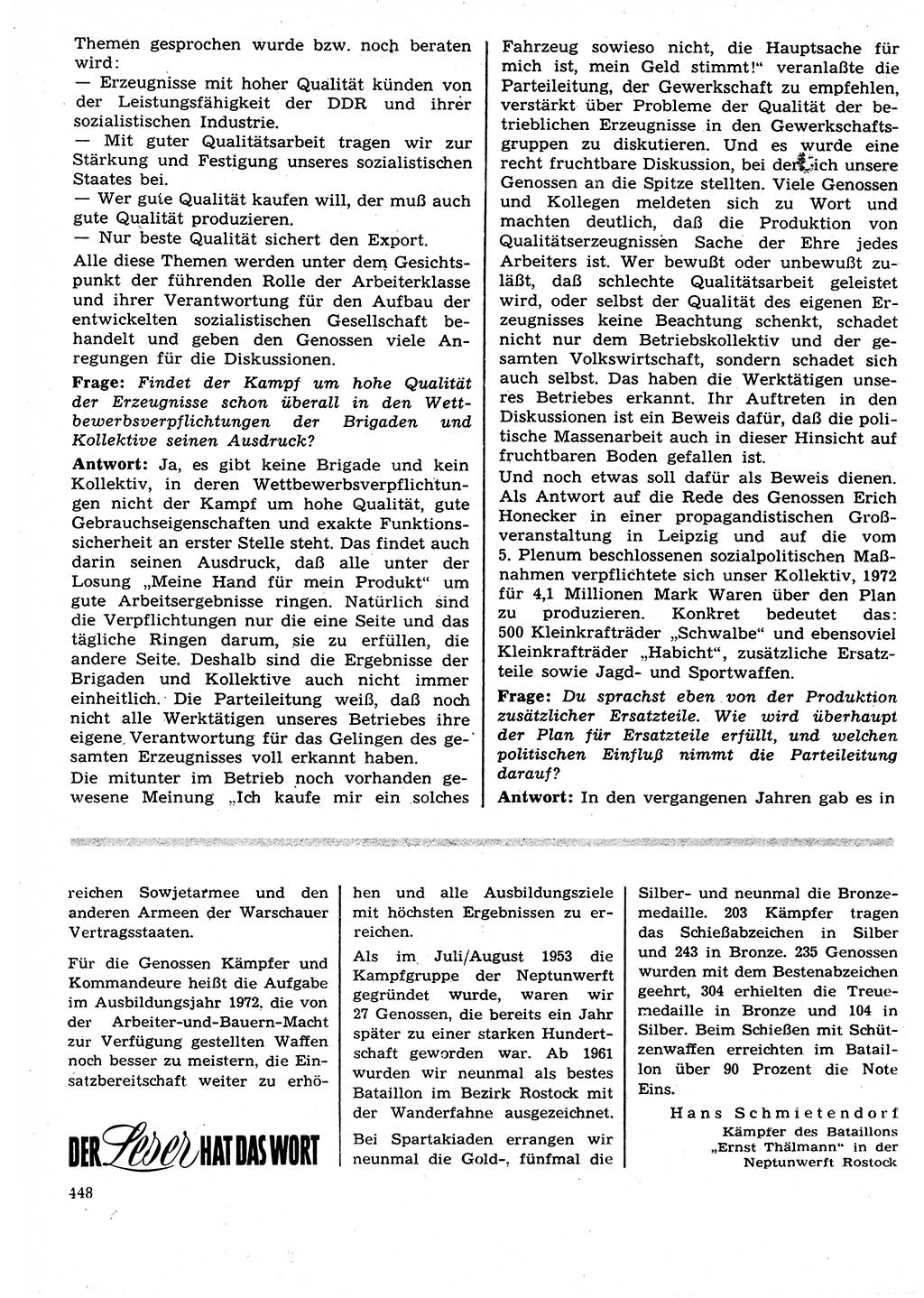 Neuer Weg (NW), Organ des Zentralkomitees (ZK) der SED (Sozialistische Einheitspartei Deutschlands) für Fragen des Parteilebens, 27. Jahrgang [Deutsche Demokratische Republik (DDR)] 1972, Seite 448 (NW ZK SED DDR 1972, S. 448)