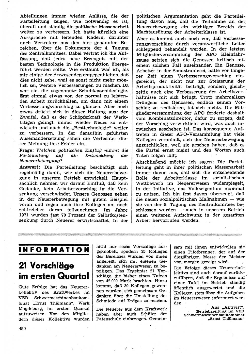 Neuer Weg (NW), Organ des Zentralkomitees (ZK) der SED (Sozialistische Einheitspartei Deutschlands) für Fragen des Parteilebens, 27. Jahrgang [Deutsche Demokratische Republik (DDR)] 1972, Seite 450 (NW ZK SED DDR 1972, S. 450)