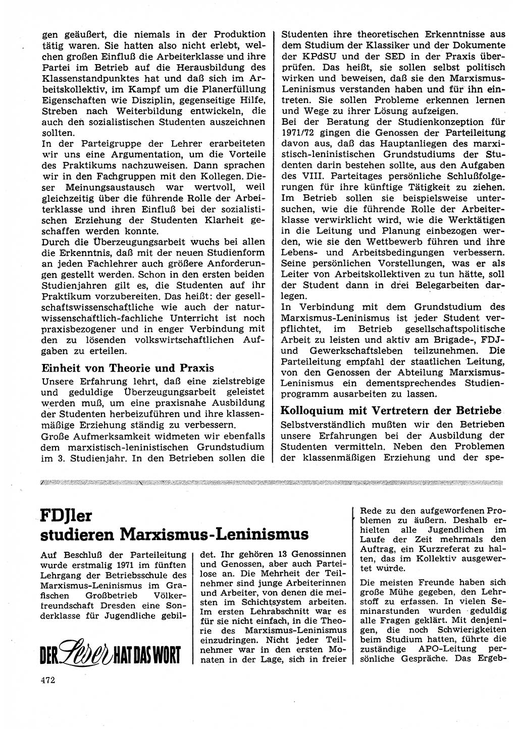 Neuer Weg (NW), Organ des Zentralkomitees (ZK) der SED (Sozialistische Einheitspartei Deutschlands) für Fragen des Parteilebens, 27. Jahrgang [Deutsche Demokratische Republik (DDR)] 1972, Seite 472 (NW ZK SED DDR 1972, S. 472)