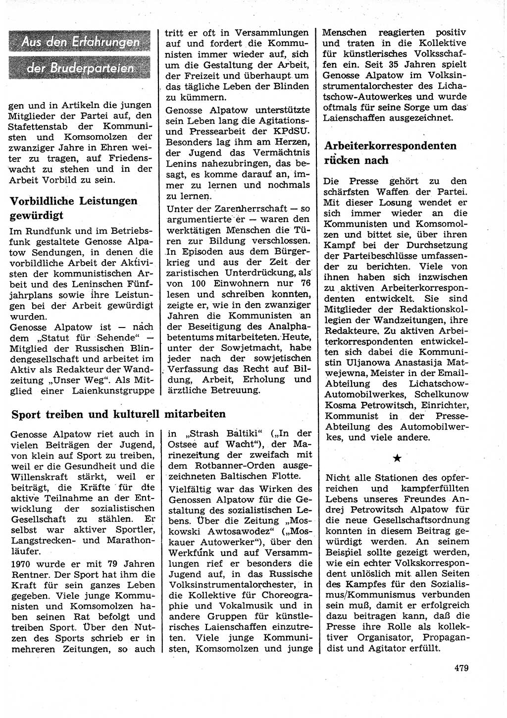 Neuer Weg (NW), Organ des Zentralkomitees (ZK) der SED (Sozialistische Einheitspartei Deutschlands) für Fragen des Parteilebens, 27. Jahrgang [Deutsche Demokratische Republik (DDR)] 1972, Seite 479 (NW ZK SED DDR 1972, S. 479)