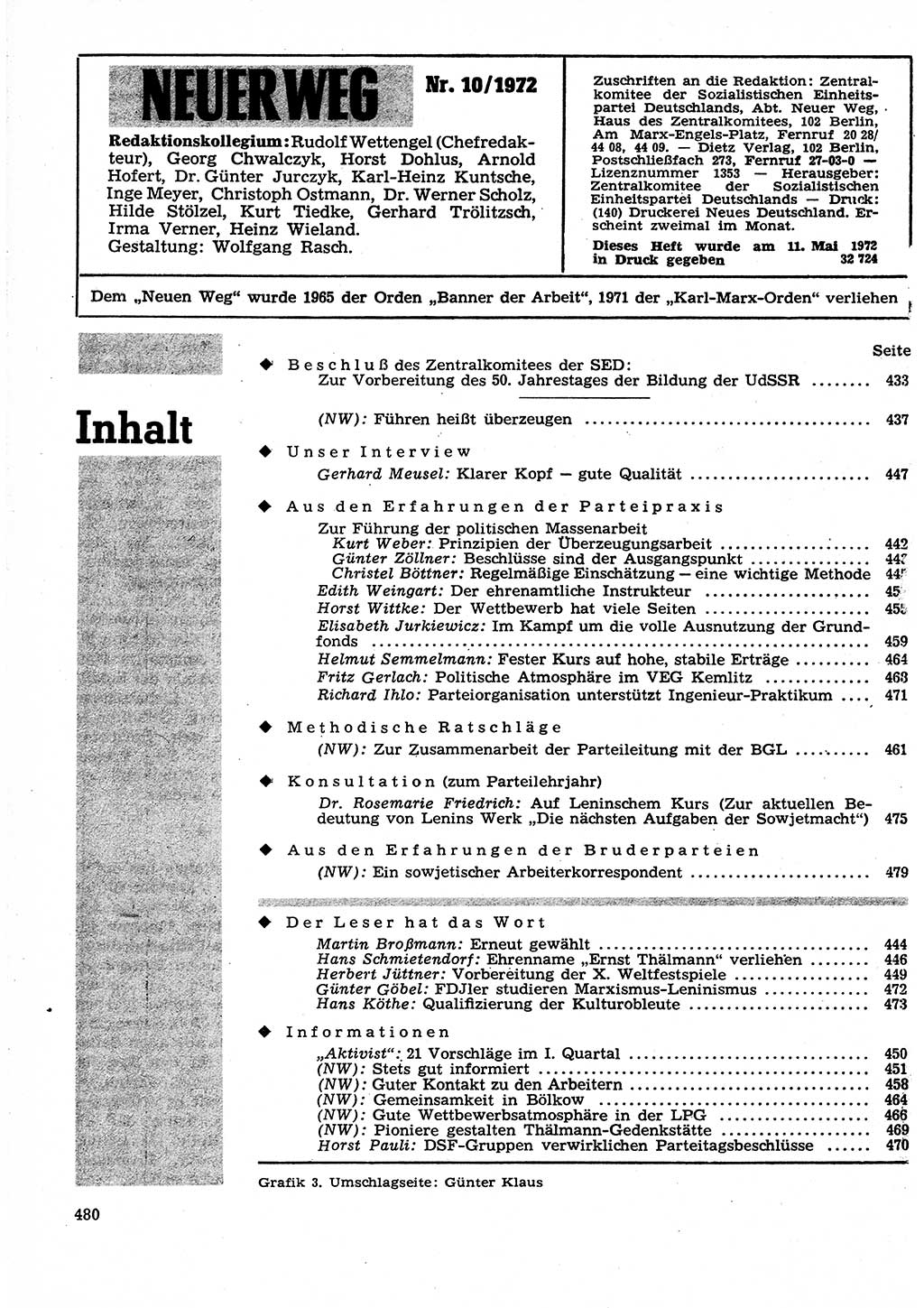 Neuer Weg (NW), Organ des Zentralkomitees (ZK) der SED (Sozialistische Einheitspartei Deutschlands) für Fragen des Parteilebens, 27. Jahrgang [Deutsche Demokratische Republik (DDR)] 1972, Seite 480 (NW ZK SED DDR 1972, S. 480)