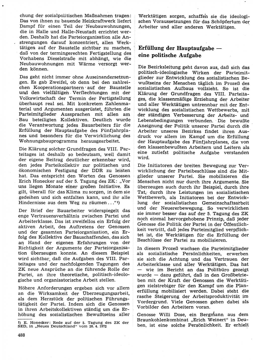 Neuer Weg (NW), Organ des Zentralkomitees (ZK) der SED (Sozialistische Einheitspartei Deutschlands) für Fragen des Parteilebens, 27. Jahrgang [Deutsche Demokratische Republik (DDR)] 1972, Seite 488 (NW ZK SED DDR 1972, S. 488)