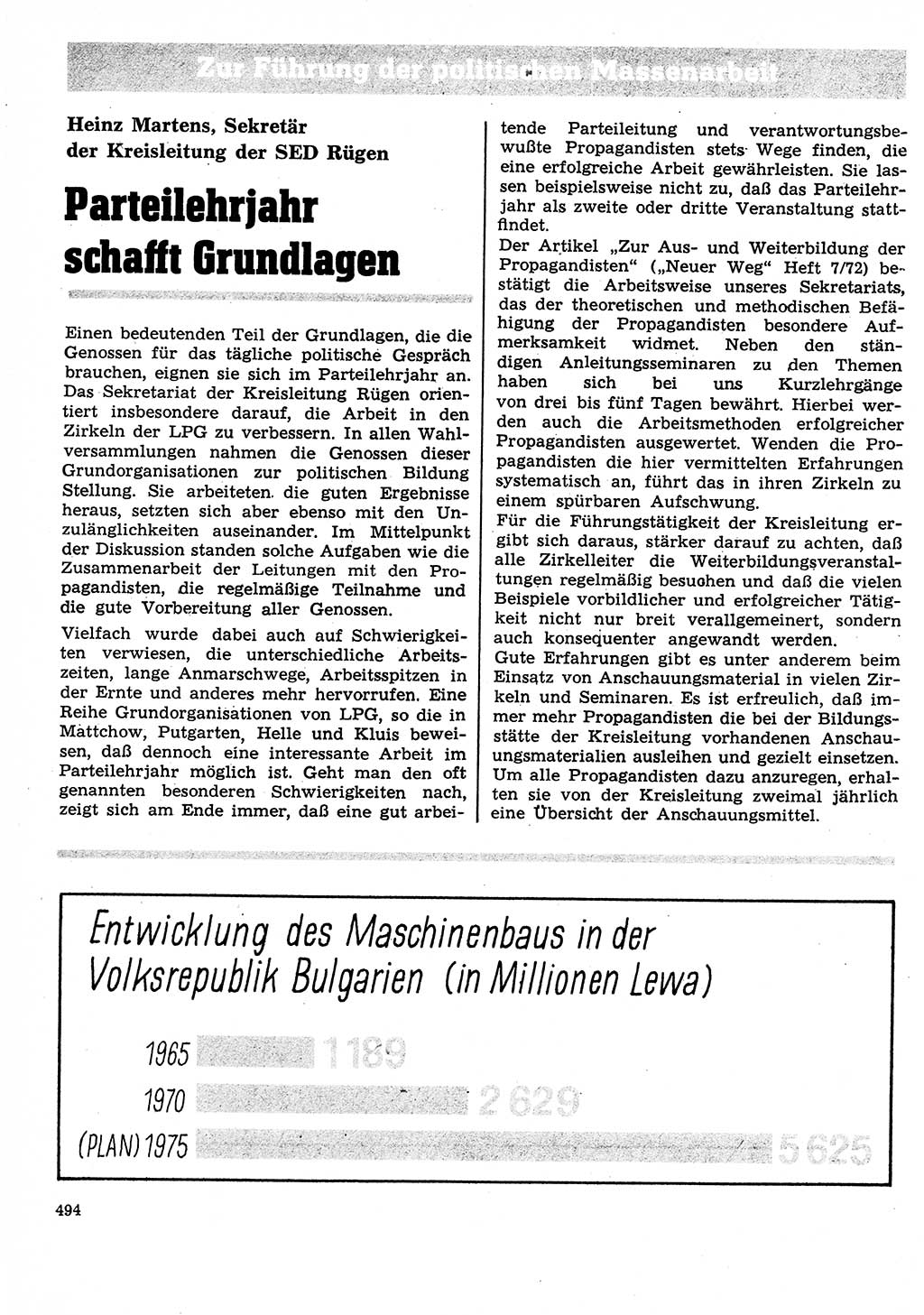 Neuer Weg (NW), Organ des Zentralkomitees (ZK) der SED (Sozialistische Einheitspartei Deutschlands) für Fragen des Parteilebens, 27. Jahrgang [Deutsche Demokratische Republik (DDR)] 1972, Seite 494 (NW ZK SED DDR 1972, S. 494)