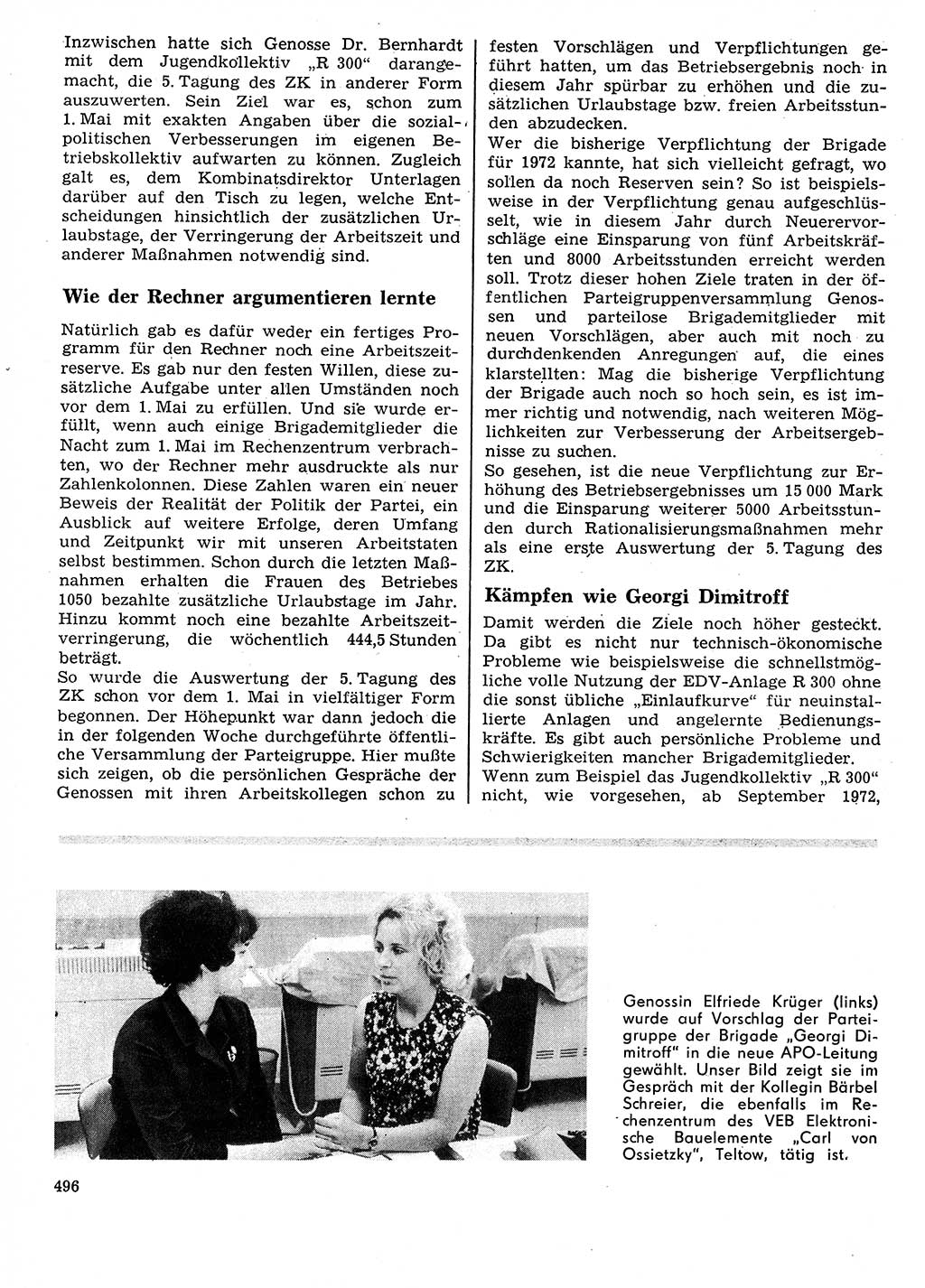 Neuer Weg (NW), Organ des Zentralkomitees (ZK) der SED (Sozialistische Einheitspartei Deutschlands) für Fragen des Parteilebens, 27. Jahrgang [Deutsche Demokratische Republik (DDR)] 1972, Seite 496 (NW ZK SED DDR 1972, S. 496)