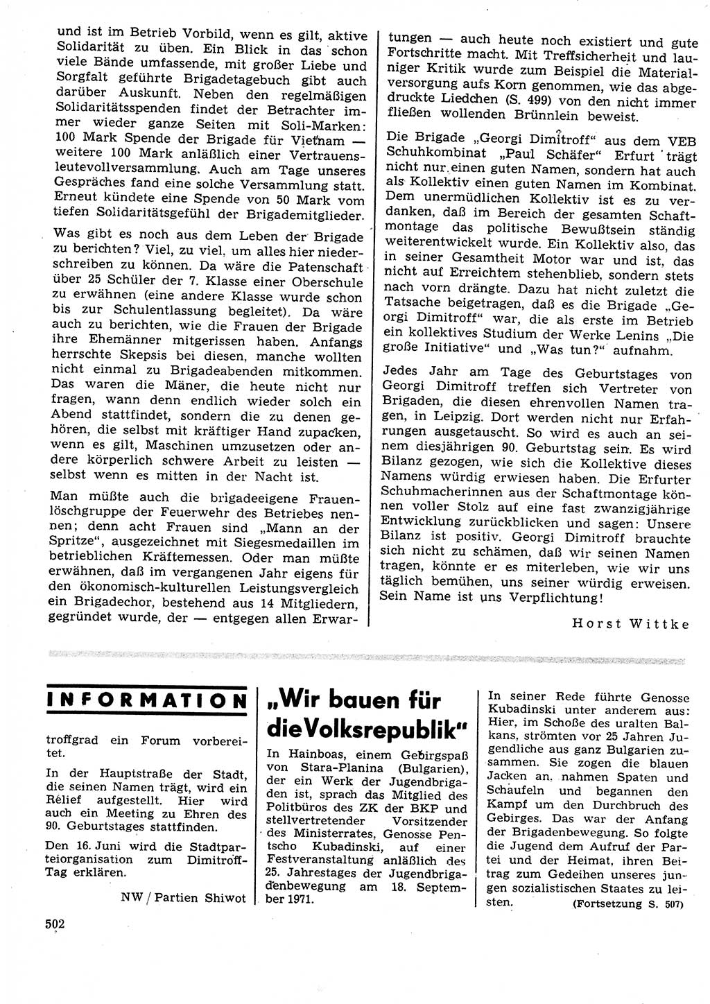 Neuer Weg (NW), Organ des Zentralkomitees (ZK) der SED (Sozialistische Einheitspartei Deutschlands) für Fragen des Parteilebens, 27. Jahrgang [Deutsche Demokratische Republik (DDR)] 1972, Seite 502 (NW ZK SED DDR 1972, S. 502)