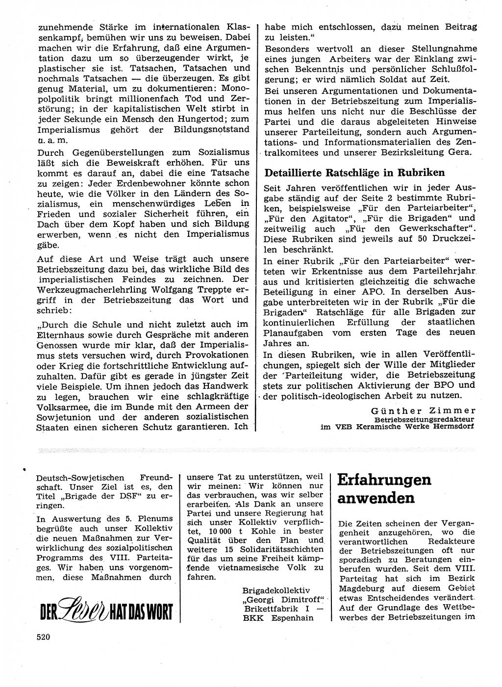 Neuer Weg (NW), Organ des Zentralkomitees (ZK) der SED (Sozialistische Einheitspartei Deutschlands) für Fragen des Parteilebens, 27. Jahrgang [Deutsche Demokratische Republik (DDR)] 1972, Seite 520 (NW ZK SED DDR 1972, S. 520)