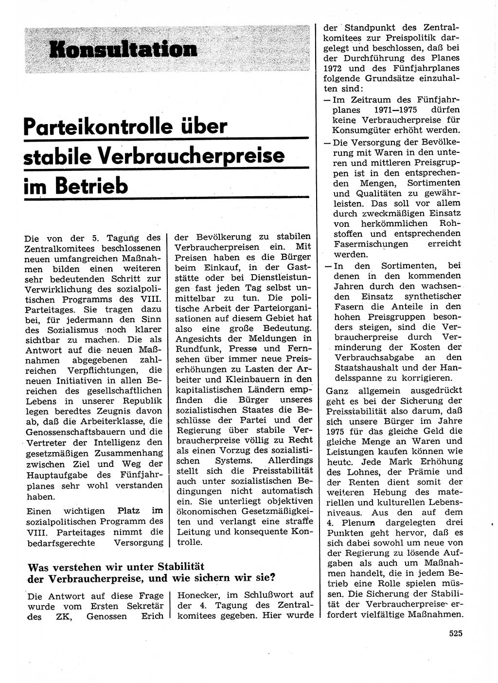 Neuer Weg (NW), Organ des Zentralkomitees (ZK) der SED (Sozialistische Einheitspartei Deutschlands) für Fragen des Parteilebens, 27. Jahrgang [Deutsche Demokratische Republik (DDR)] 1972, Seite 525 (NW ZK SED DDR 1972, S. 525)