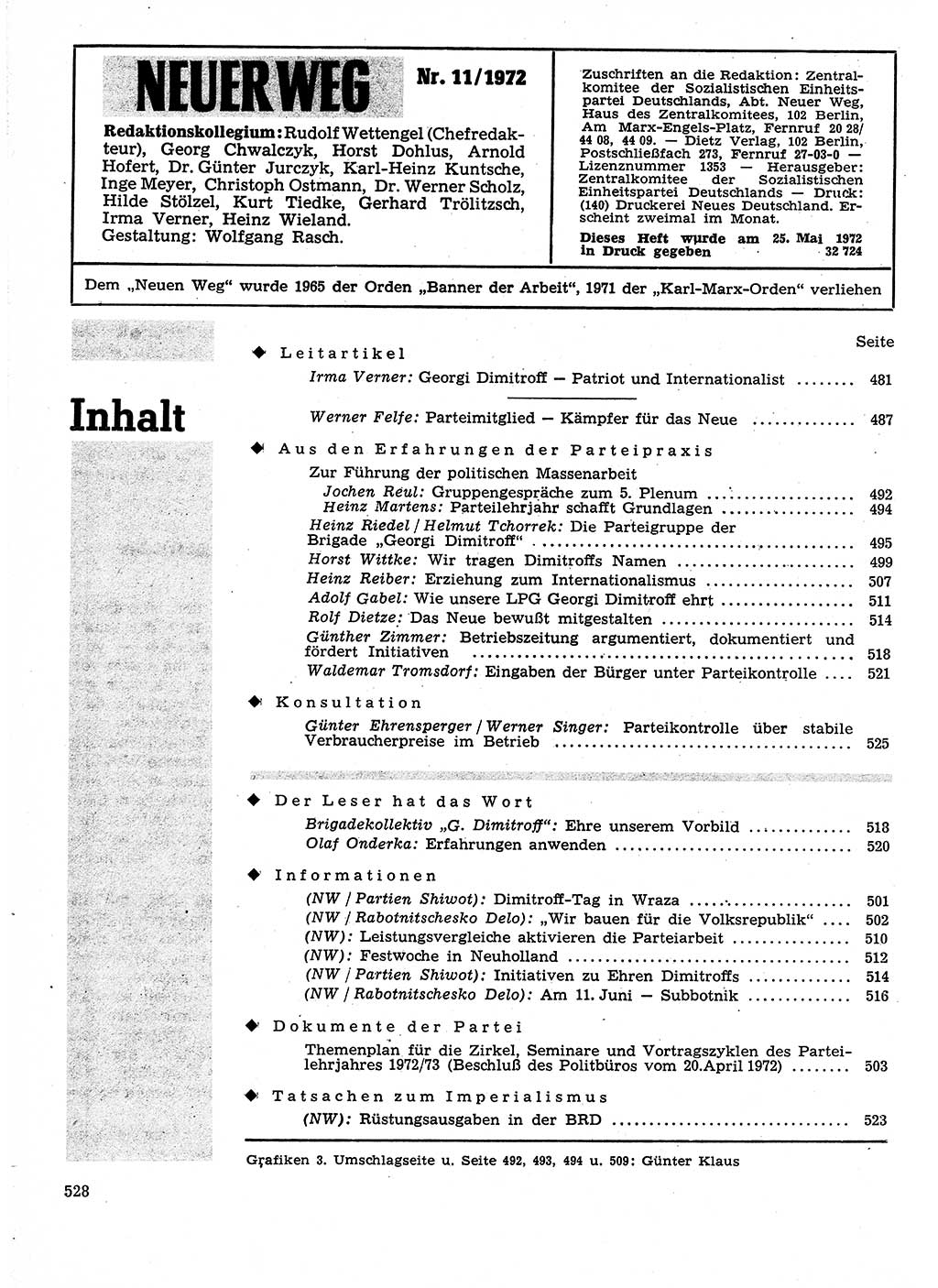 Neuer Weg (NW), Organ des Zentralkomitees (ZK) der SED (Sozialistische Einheitspartei Deutschlands) für Fragen des Parteilebens, 27. Jahrgang [Deutsche Demokratische Republik (DDR)] 1972, Seite 528 (NW ZK SED DDR 1972, S. 528)