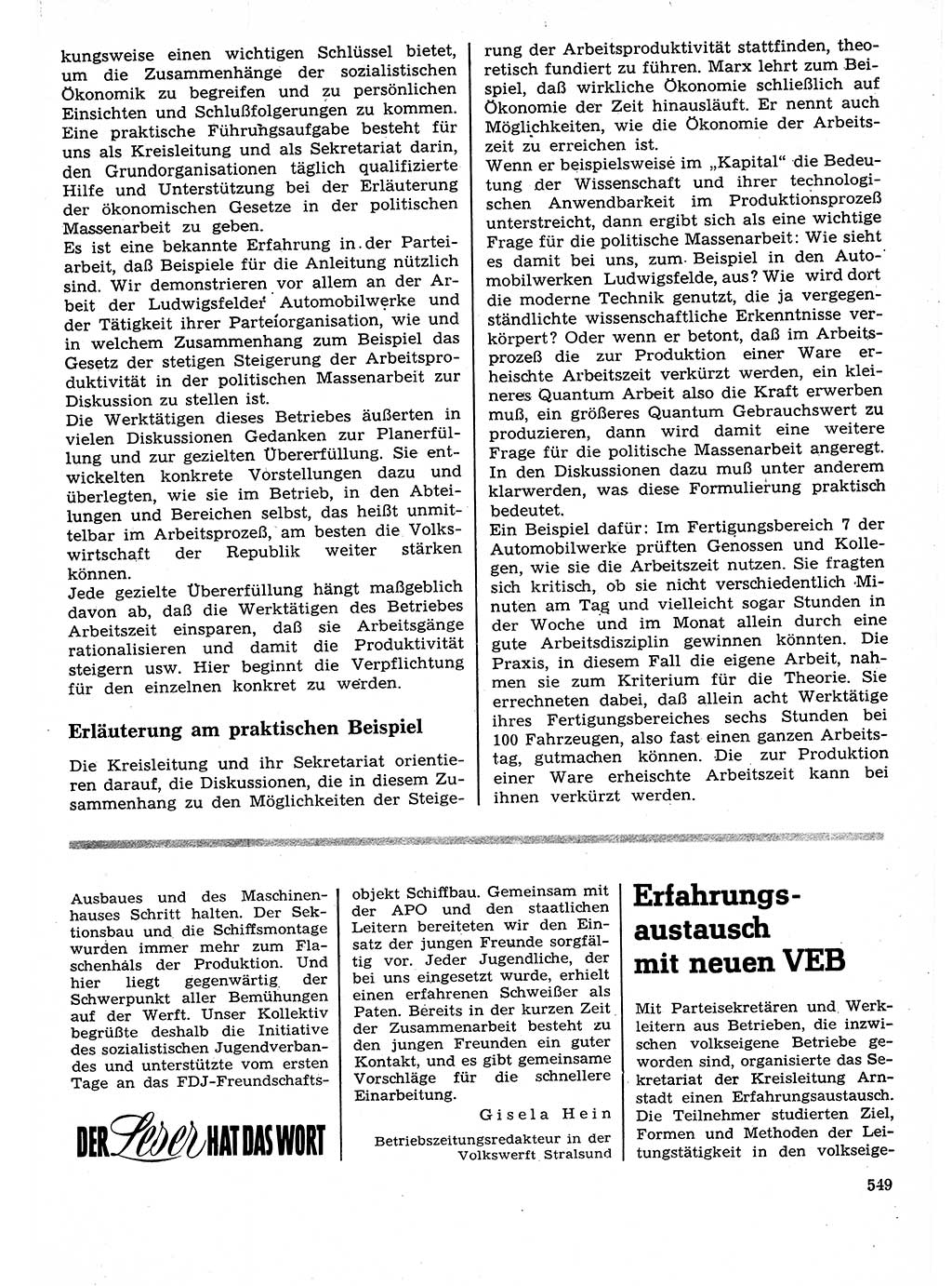 Neuer Weg (NW), Organ des Zentralkomitees (ZK) der SED (Sozialistische Einheitspartei Deutschlands) für Fragen des Parteilebens, 27. Jahrgang [Deutsche Demokratische Republik (DDR)] 1972, Seite 549 (NW ZK SED DDR 1972, S. 549)
