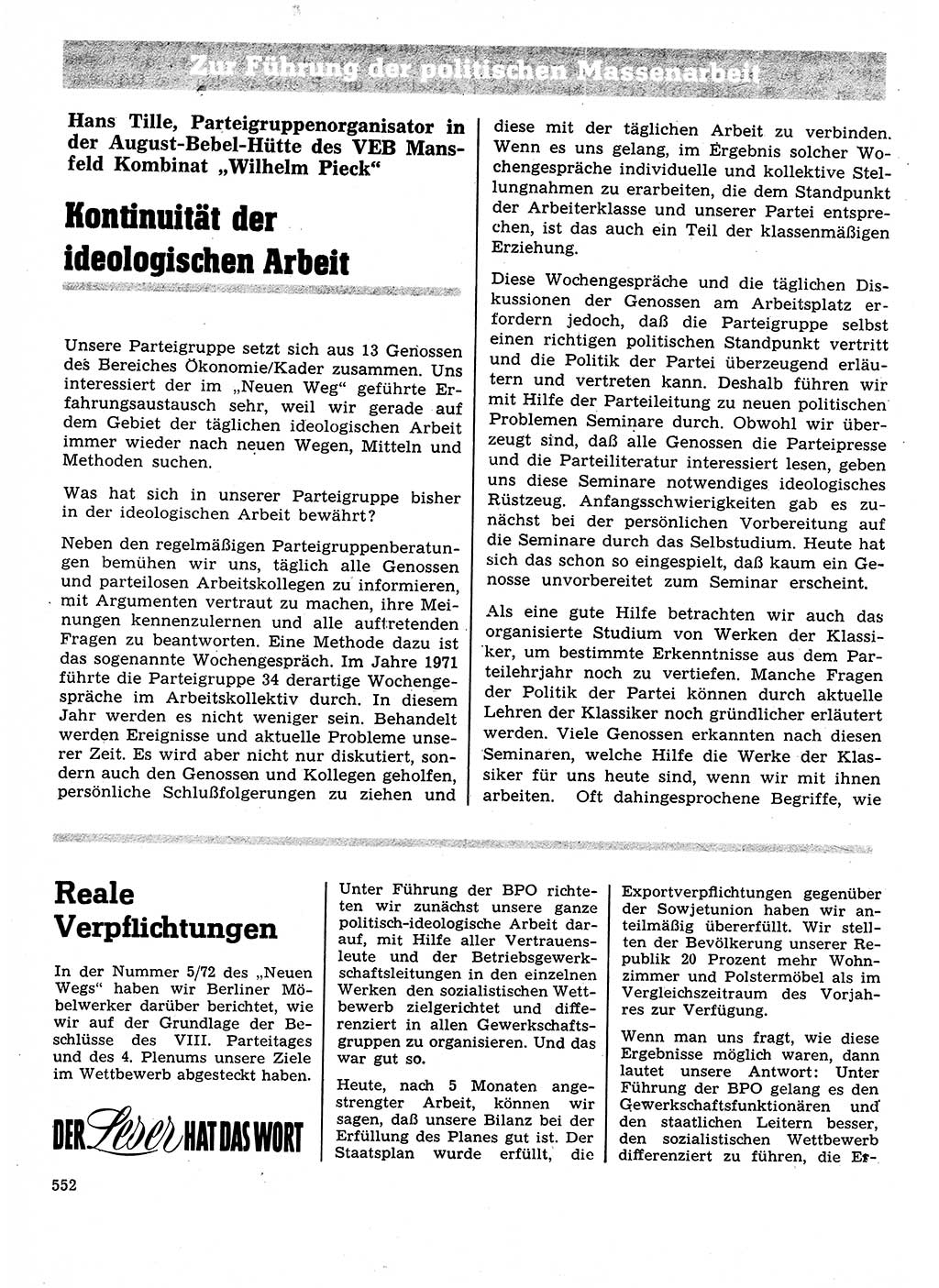 Neuer Weg (NW), Organ des Zentralkomitees (ZK) der SED (Sozialistische Einheitspartei Deutschlands) für Fragen des Parteilebens, 27. Jahrgang [Deutsche Demokratische Republik (DDR)] 1972, Seite 552 (NW ZK SED DDR 1972, S. 552)