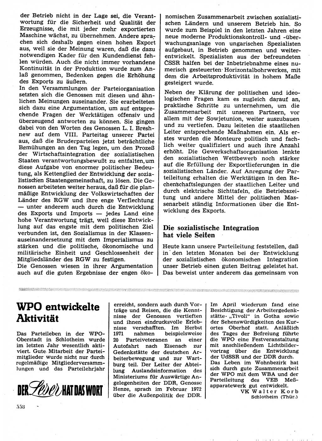 Neuer Weg (NW), Organ des Zentralkomitees (ZK) der SED (Sozialistische Einheitspartei Deutschlands) für Fragen des Parteilebens, 27. Jahrgang [Deutsche Demokratische Republik (DDR)] 1972, Seite 558 (NW ZK SED DDR 1972, S. 558)