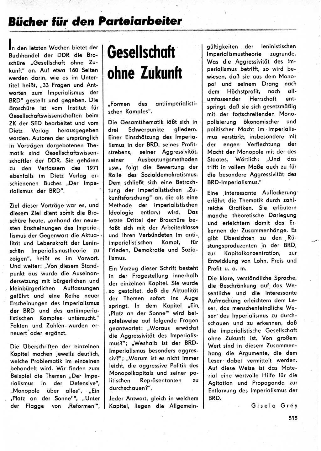 Neuer Weg (NW), Organ des Zentralkomitees (ZK) der SED (Sozialistische Einheitspartei Deutschlands) für Fragen des Parteilebens, 27. Jahrgang [Deutsche Demokratische Republik (DDR)] 1972, Seite 575 (NW ZK SED DDR 1972, S. 575)