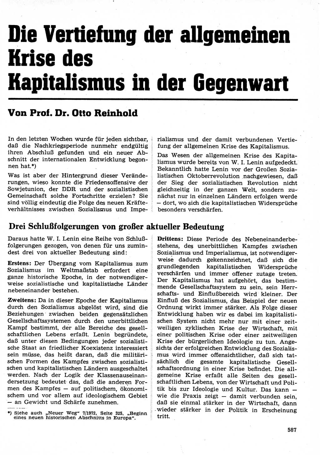 Neuer Weg (NW), Organ des Zentralkomitees (ZK) der SED (Sozialistische Einheitspartei Deutschlands) für Fragen des Parteilebens, 27. Jahrgang [Deutsche Demokratische Republik (DDR)] 1972, Seite 587 (NW ZK SED DDR 1972, S. 587)