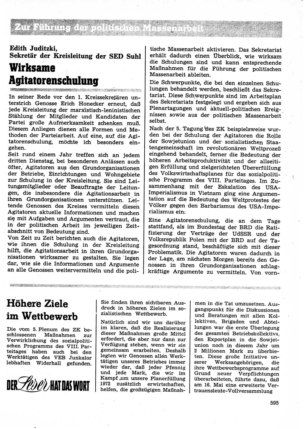 Neuer Weg (NW), Organ des Zentralkomitees (ZK) der SED (Sozialistische Einheitspartei Deutschlands) für Fragen des Parteilebens, 27. Jahrgang [Deutsche Demokratische Republik (DDR)] 1972, Seite 595 (NW ZK SED DDR 1972, S. 595)