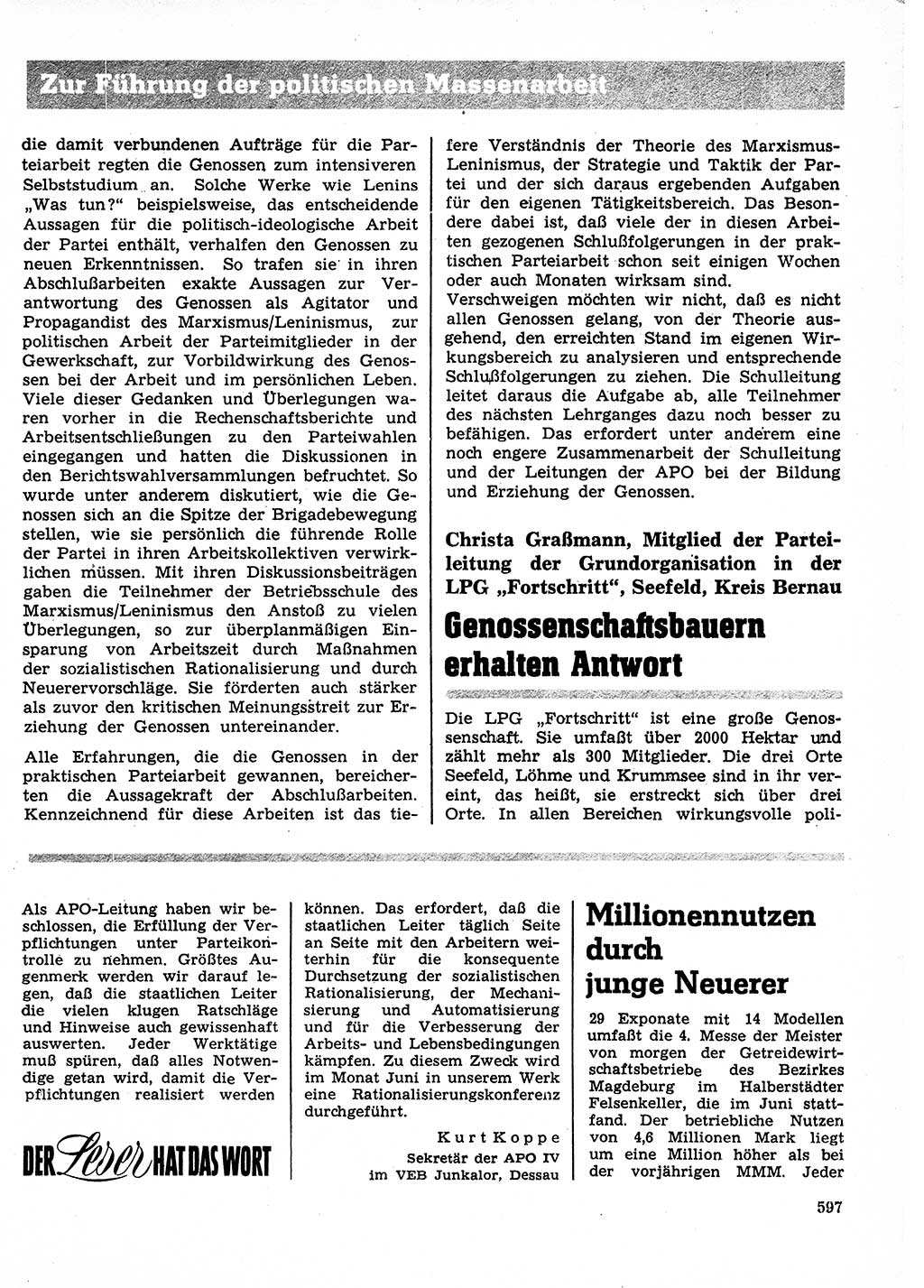 Neuer Weg (NW), Organ des Zentralkomitees (ZK) der SED (Sozialistische Einheitspartei Deutschlands) für Fragen des Parteilebens, 27. Jahrgang [Deutsche Demokratische Republik (DDR)] 1972, Seite 597 (NW ZK SED DDR 1972, S. 597)