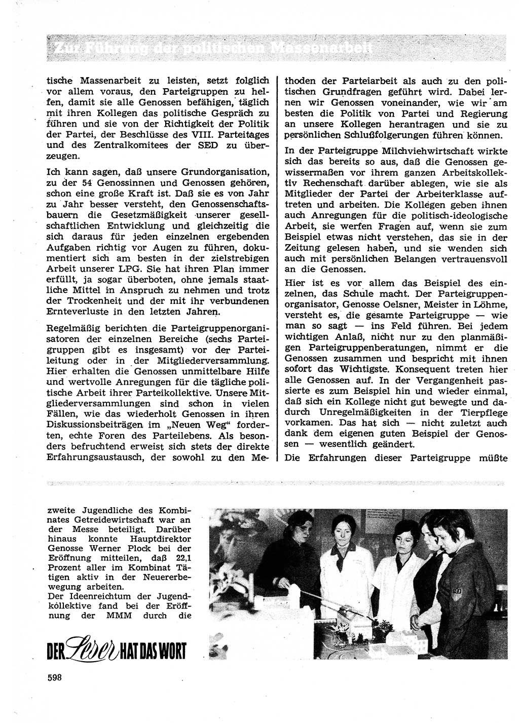 Neuer Weg (NW), Organ des Zentralkomitees (ZK) der SED (Sozialistische Einheitspartei Deutschlands) für Fragen des Parteilebens, 27. Jahrgang [Deutsche Demokratische Republik (DDR)] 1972, Seite 598 (NW ZK SED DDR 1972, S. 598)