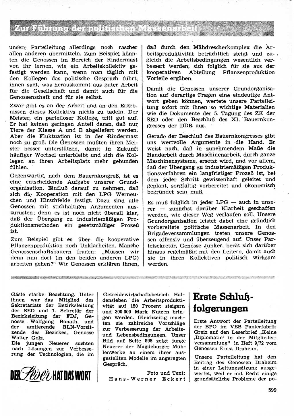 Neuer Weg (NW), Organ des Zentralkomitees (ZK) der SED (Sozialistische Einheitspartei Deutschlands) für Fragen des Parteilebens, 27. Jahrgang [Deutsche Demokratische Republik (DDR)] 1972, Seite 599 (NW ZK SED DDR 1972, S. 599)