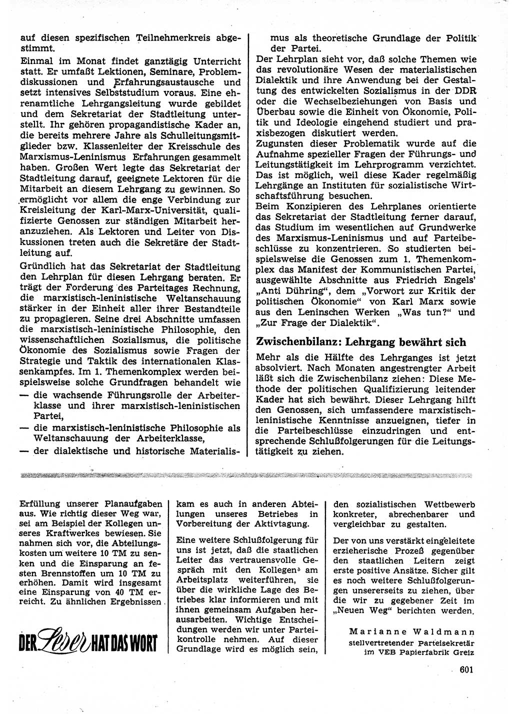 Neuer Weg (NW), Organ des Zentralkomitees (ZK) der SED (Sozialistische Einheitspartei Deutschlands) für Fragen des Parteilebens, 27. Jahrgang [Deutsche Demokratische Republik (DDR)] 1972, Seite 601 (NW ZK SED DDR 1972, S. 601)