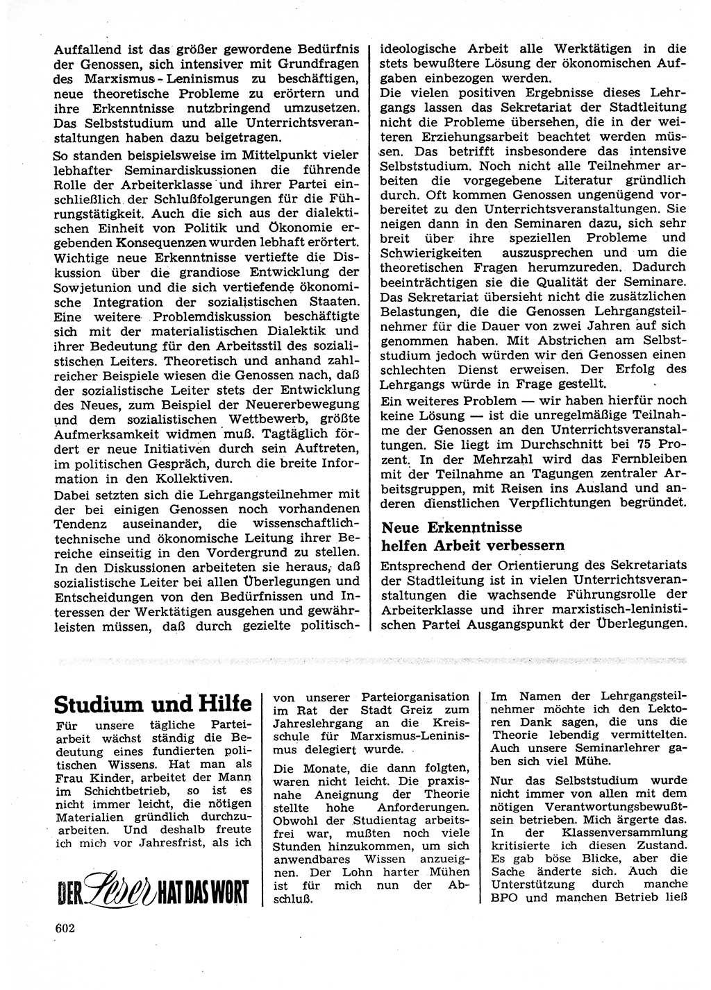 Neuer Weg (NW), Organ des Zentralkomitees (ZK) der SED (Sozialistische Einheitspartei Deutschlands) für Fragen des Parteilebens, 27. Jahrgang [Deutsche Demokratische Republik (DDR)] 1972, Seite 602 (NW ZK SED DDR 1972, S. 602)