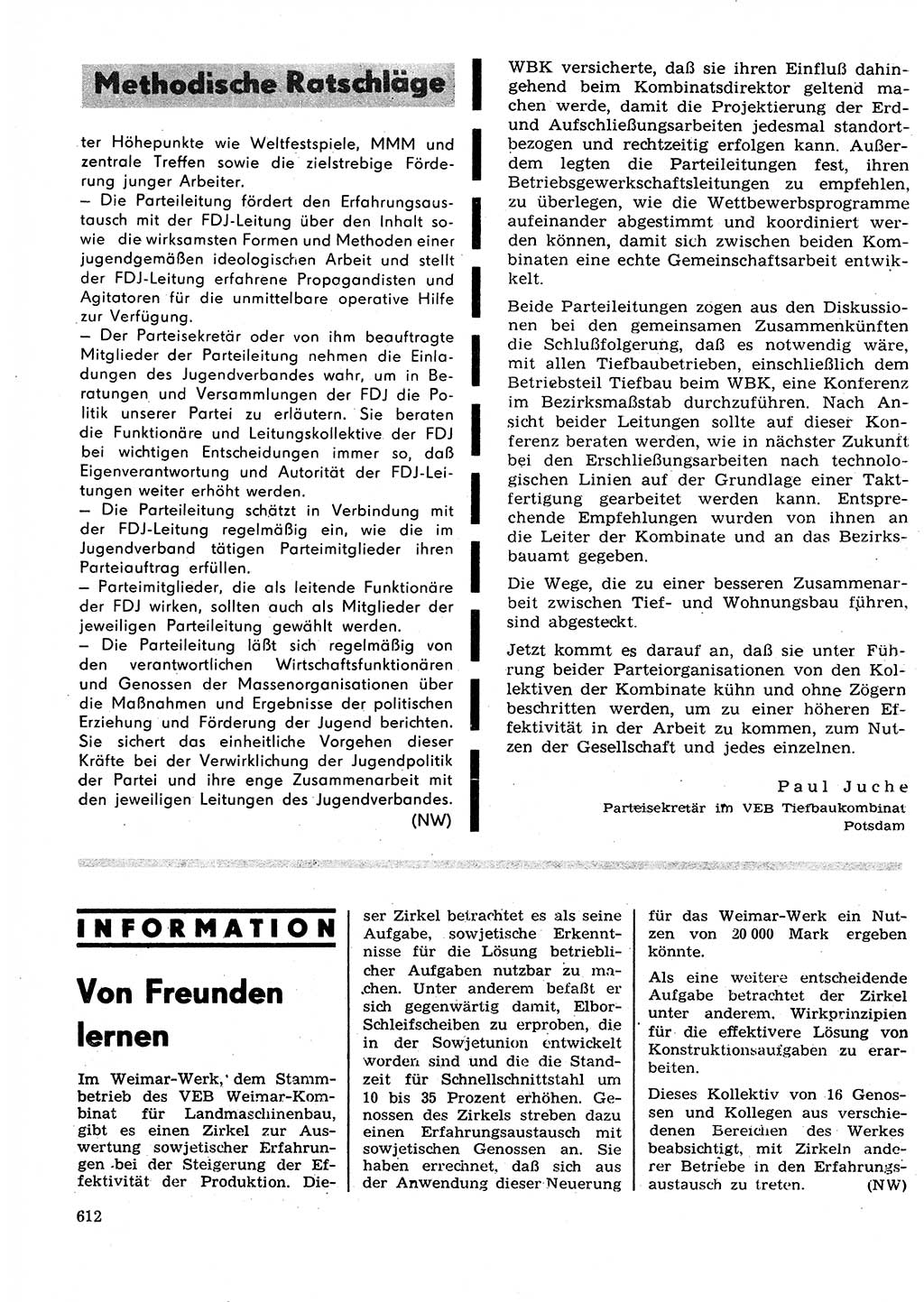 Neuer Weg (NW), Organ des Zentralkomitees (ZK) der SED (Sozialistische Einheitspartei Deutschlands) für Fragen des Parteilebens, 27. Jahrgang [Deutsche Demokratische Republik (DDR)] 1972, Seite 612 (NW ZK SED DDR 1972, S. 612)