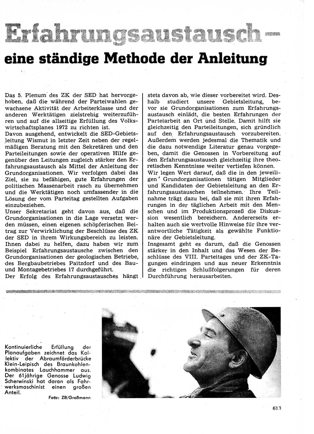 Neuer Weg (NW), Organ des Zentralkomitees (ZK) der SED (Sozialistische Einheitspartei Deutschlands) für Fragen des Parteilebens, 27. Jahrgang [Deutsche Demokratische Republik (DDR)] 1972, Seite 613 (NW ZK SED DDR 1972, S. 613)