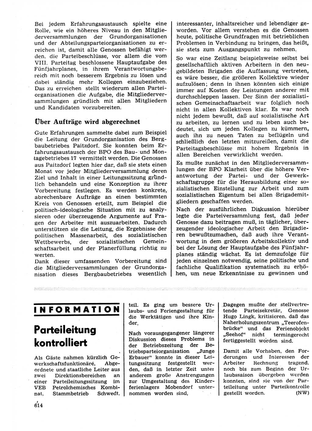 Neuer Weg (NW), Organ des Zentralkomitees (ZK) der SED (Sozialistische Einheitspartei Deutschlands) für Fragen des Parteilebens, 27. Jahrgang [Deutsche Demokratische Republik (DDR)] 1972, Seite 614 (NW ZK SED DDR 1972, S. 614)