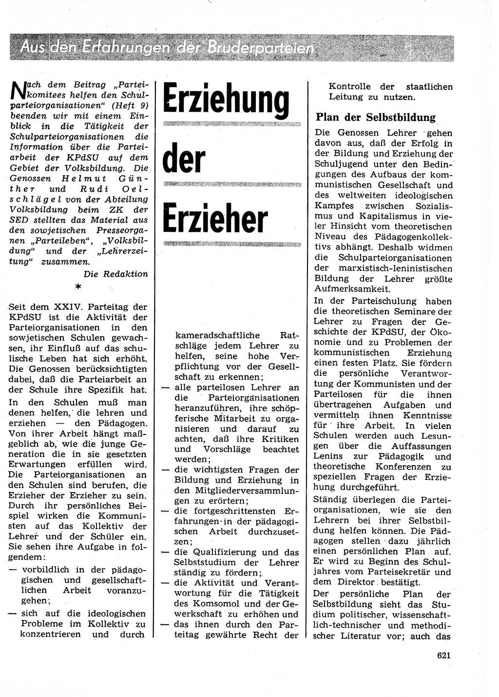 Neuer Weg (NW), Organ des Zentralkomitees (ZK) der SED (Sozialistische Einheitspartei Deutschlands) für Fragen des Parteilebens, 27. Jahrgang [Deutsche Demokratische Republik (DDR)] 1972, Seite 621 (NW ZK SED DDR 1972, S. 621)