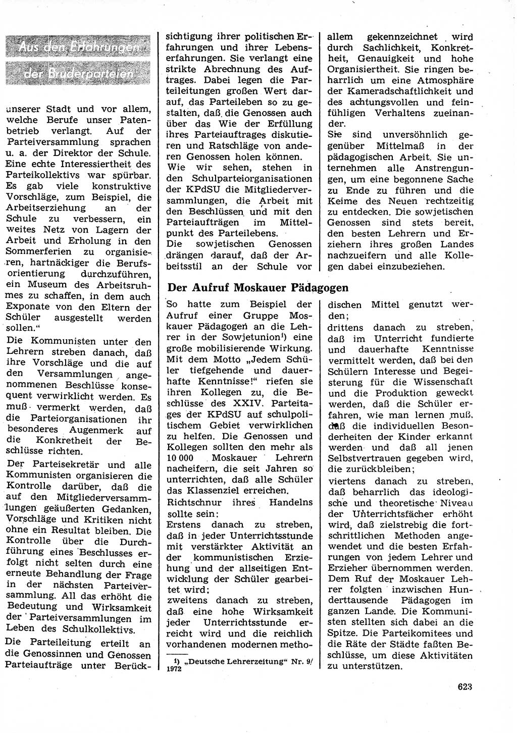 Neuer Weg (NW), Organ des Zentralkomitees (ZK) der SED (Sozialistische Einheitspartei Deutschlands) für Fragen des Parteilebens, 27. Jahrgang [Deutsche Demokratische Republik (DDR)] 1972, Seite 623 (NW ZK SED DDR 1972, S. 623)