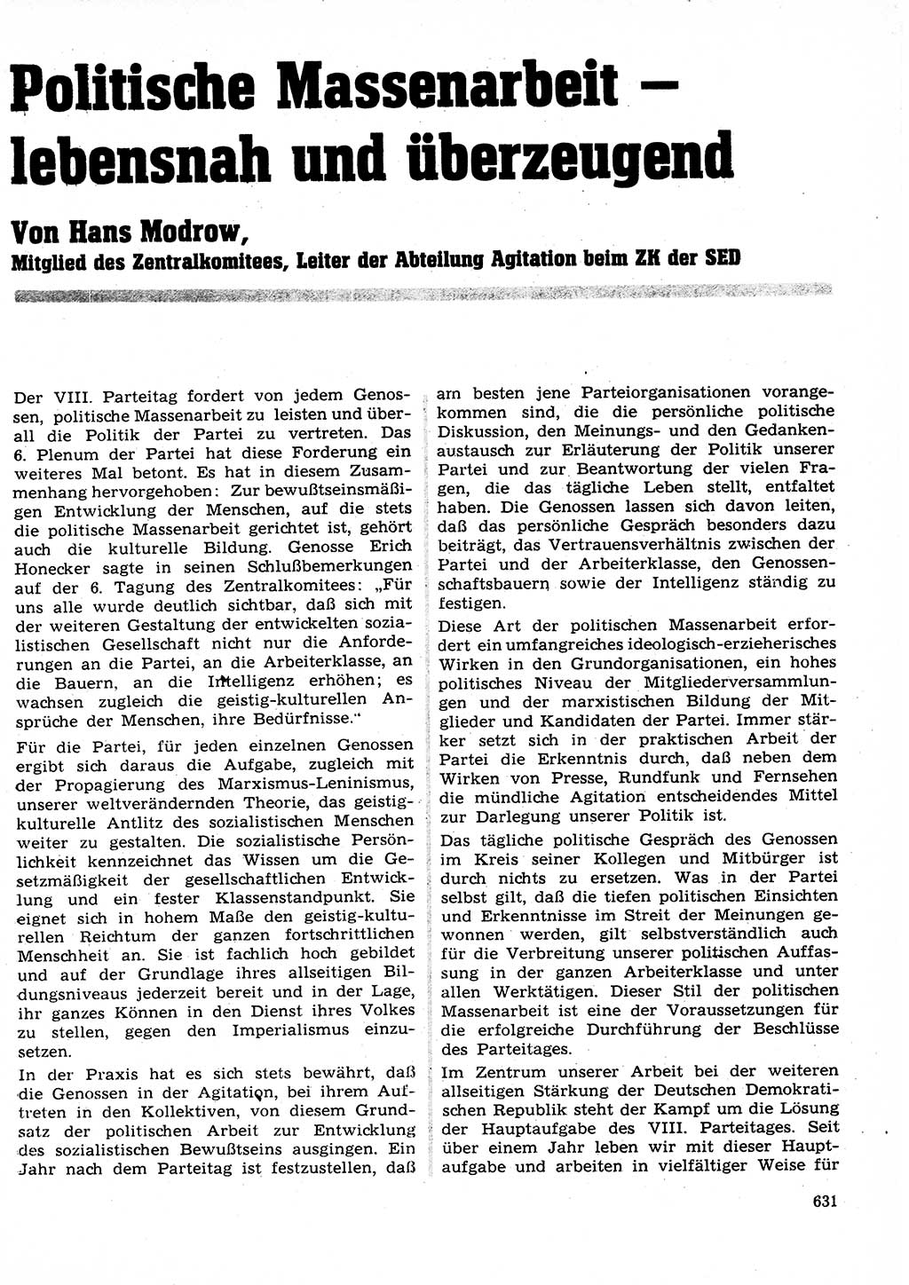 Neuer Weg (NW), Organ des Zentralkomitees (ZK) der SED (Sozialistische Einheitspartei Deutschlands) für Fragen des Parteilebens, 27. Jahrgang [Deutsche Demokratische Republik (DDR)] 1972, Seite 631 (NW ZK SED DDR 1972, S. 631)