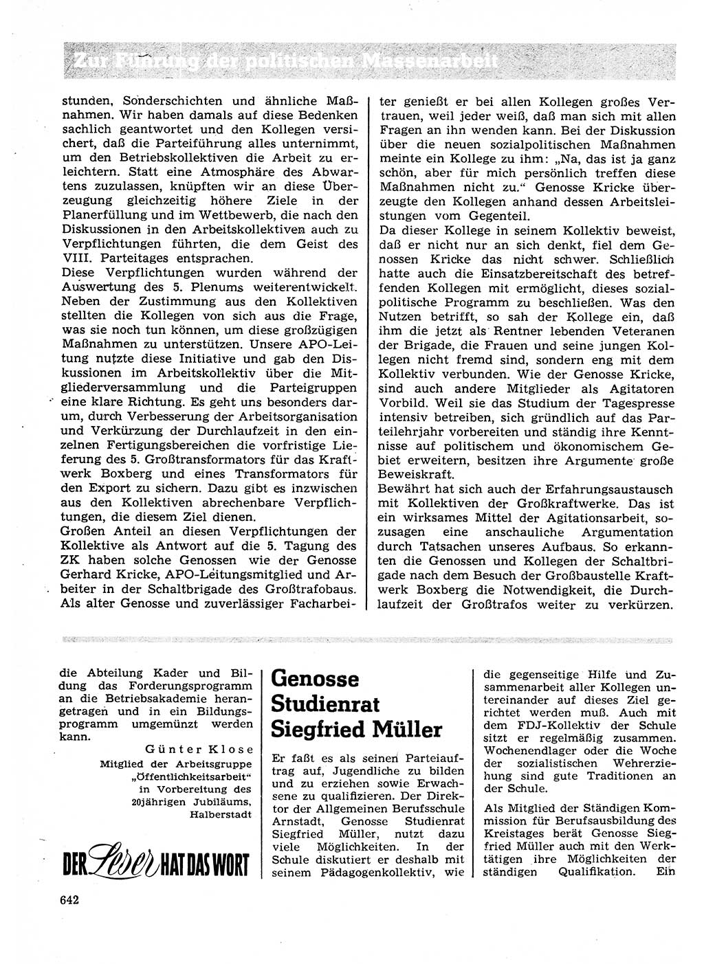 Neuer Weg (NW), Organ des Zentralkomitees (ZK) der SED (Sozialistische Einheitspartei Deutschlands) für Fragen des Parteilebens, 27. Jahrgang [Deutsche Demokratische Republik (DDR)] 1972, Seite 642 (NW ZK SED DDR 1972, S. 642)