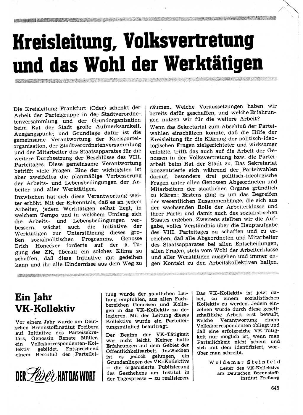 Neuer Weg (NW), Organ des Zentralkomitees (ZK) der SED (Sozialistische Einheitspartei Deutschlands) für Fragen des Parteilebens, 27. Jahrgang [Deutsche Demokratische Republik (DDR)] 1972, Seite 645 (NW ZK SED DDR 1972, S. 645)