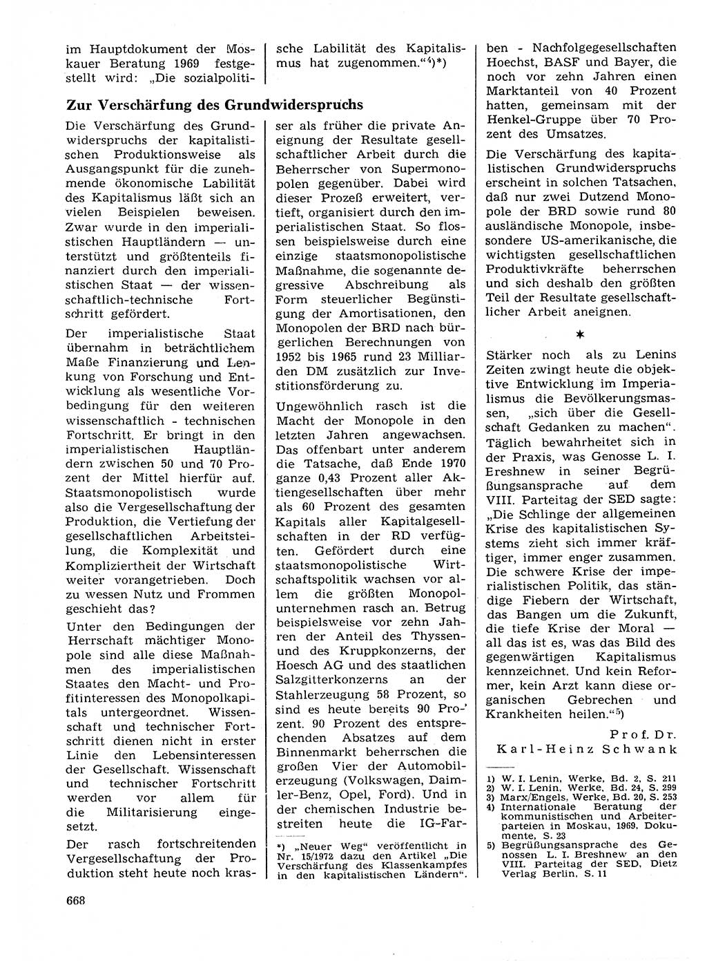 Neuer Weg (NW), Organ des Zentralkomitees (ZK) der SED (Sozialistische Einheitspartei Deutschlands) für Fragen des Parteilebens, 27. Jahrgang [Deutsche Demokratische Republik (DDR)] 1972, Seite 668 (NW ZK SED DDR 1972, S. 668)