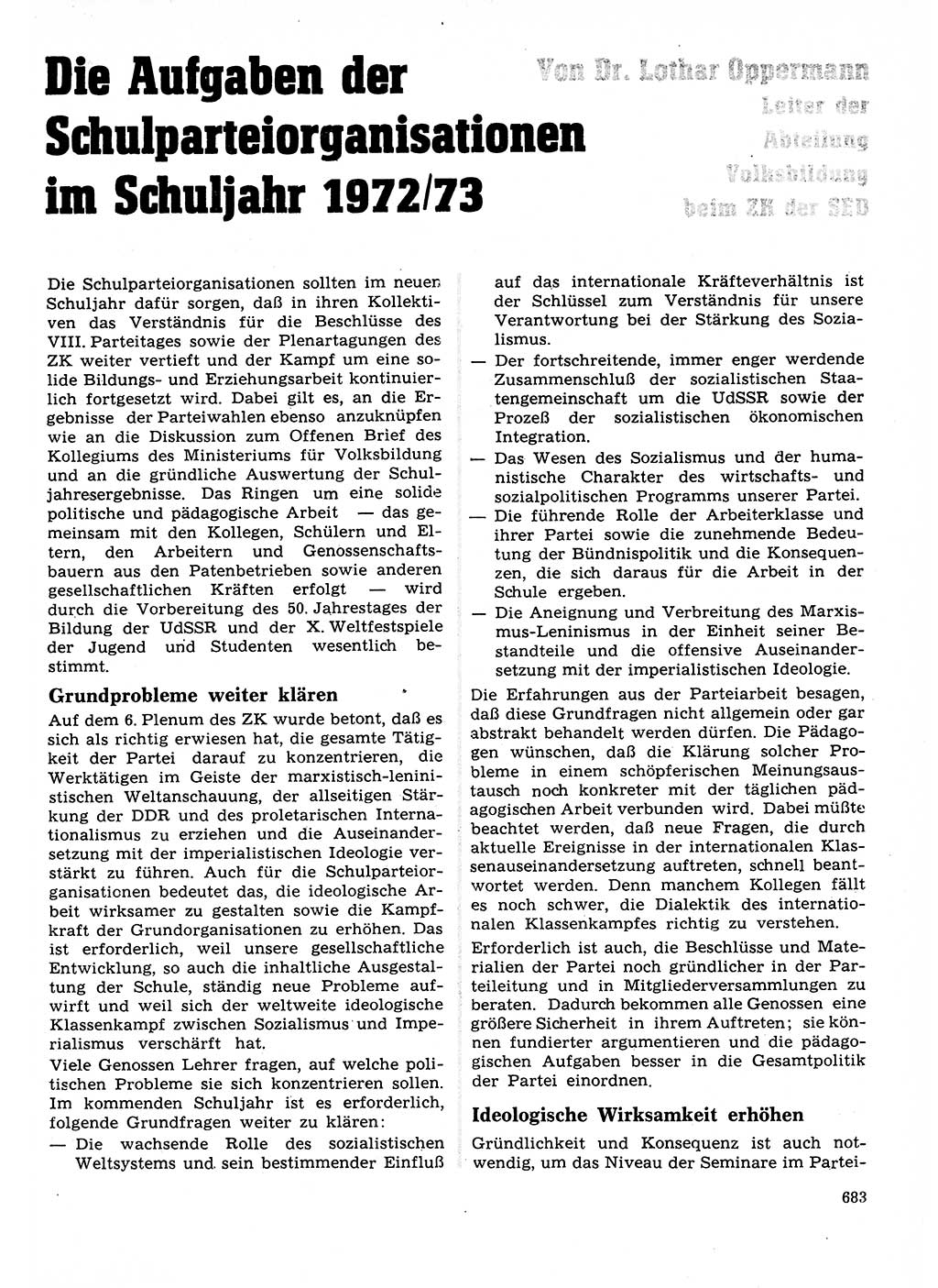 Neuer Weg (NW), Organ des Zentralkomitees (ZK) der SED (Sozialistische Einheitspartei Deutschlands) für Fragen des Parteilebens, 27. Jahrgang [Deutsche Demokratische Republik (DDR)] 1972, Seite 683 (NW ZK SED DDR 1972, S. 683)