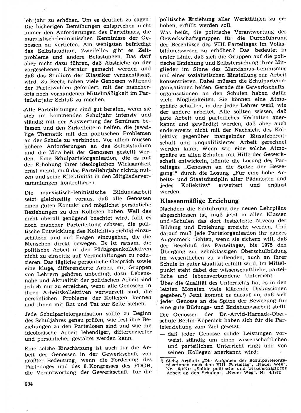 Neuer Weg (NW), Organ des Zentralkomitees (ZK) der SED (Sozialistische Einheitspartei Deutschlands) für Fragen des Parteilebens, 27. Jahrgang [Deutsche Demokratische Republik (DDR)] 1972, Seite 684 (NW ZK SED DDR 1972, S. 684)