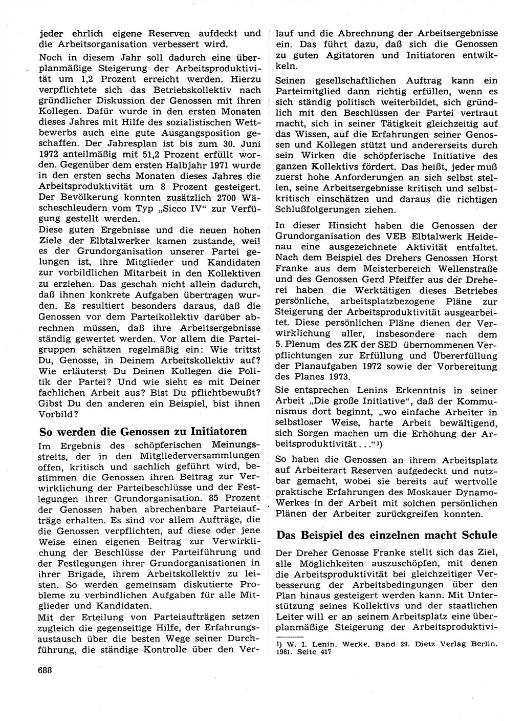 Neuer Weg (NW), Organ des Zentralkomitees (ZK) der SED (Sozialistische Einheitspartei Deutschlands) für Fragen des Parteilebens, 27. Jahrgang [Deutsche Demokratische Republik (DDR)] 1972, Seite 688 (NW ZK SED DDR 1972, S. 688)