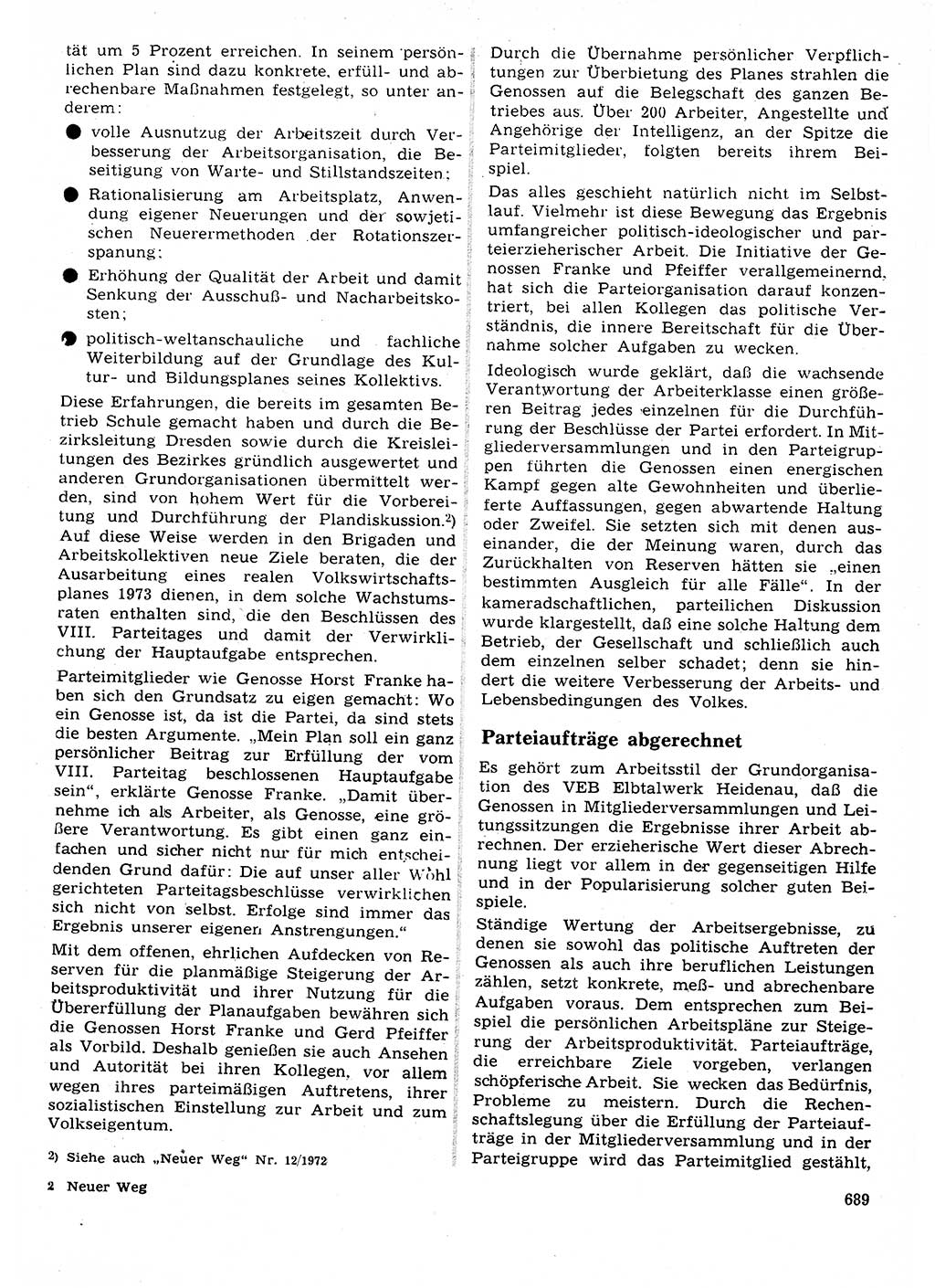 Neuer Weg (NW), Organ des Zentralkomitees (ZK) der SED (Sozialistische Einheitspartei Deutschlands) für Fragen des Parteilebens, 27. Jahrgang [Deutsche Demokratische Republik (DDR)] 1972, Seite 689 (NW ZK SED DDR 1972, S. 689)