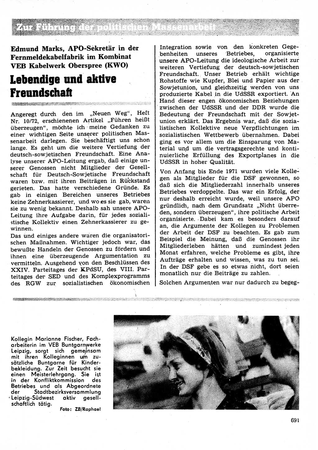 Neuer Weg (NW), Organ des Zentralkomitees (ZK) der SED (Sozialistische Einheitspartei Deutschlands) für Fragen des Parteilebens, 27. Jahrgang [Deutsche Demokratische Republik (DDR)] 1972, Seite 691 (NW ZK SED DDR 1972, S. 691)
