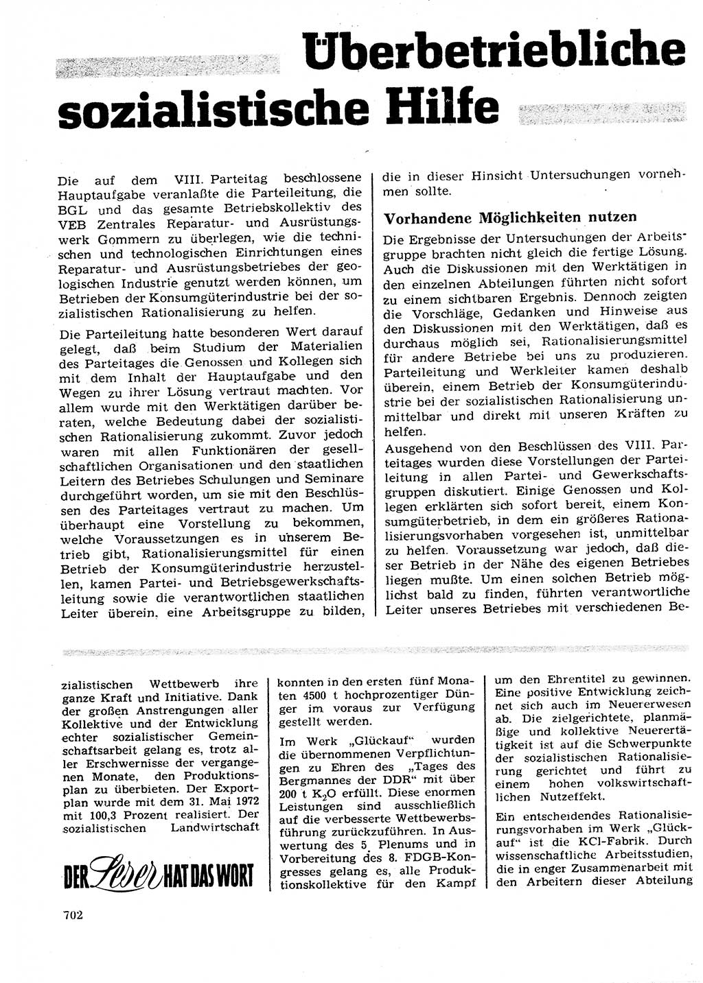 Neuer Weg (NW), Organ des Zentralkomitees (ZK) der SED (Sozialistische Einheitspartei Deutschlands) für Fragen des Parteilebens, 27. Jahrgang [Deutsche Demokratische Republik (DDR)] 1972, Seite 702 (NW ZK SED DDR 1972, S. 702)