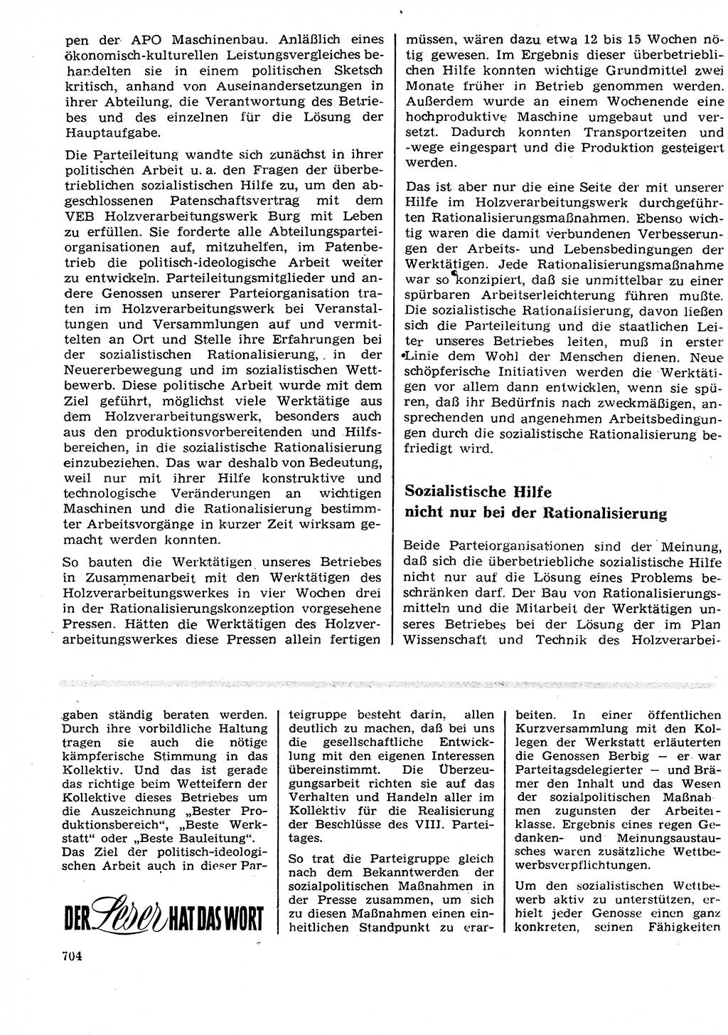 Neuer Weg (NW), Organ des Zentralkomitees (ZK) der SED (Sozialistische Einheitspartei Deutschlands) für Fragen des Parteilebens, 27. Jahrgang [Deutsche Demokratische Republik (DDR)] 1972, Seite 704 (NW ZK SED DDR 1972, S. 704)