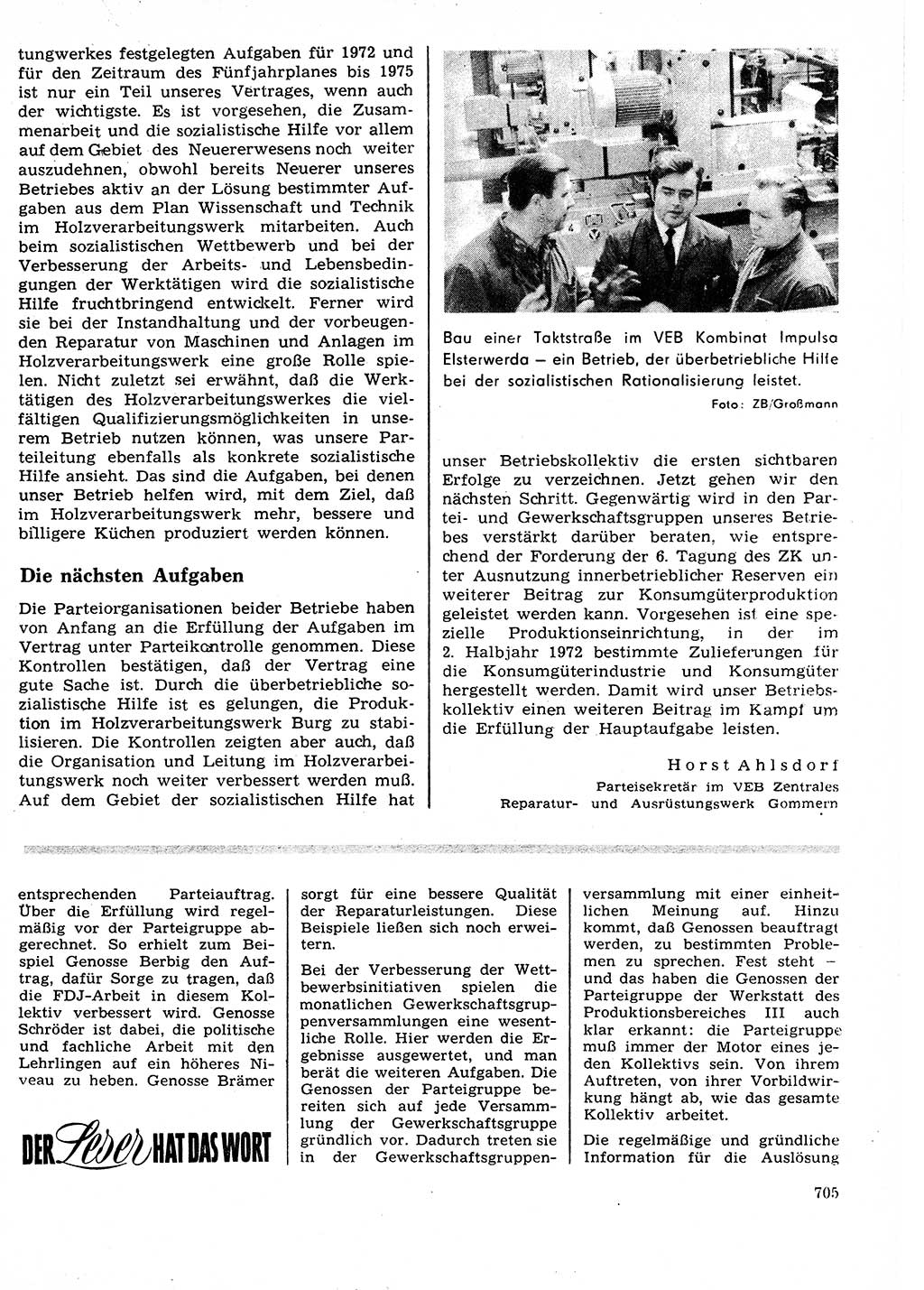 Neuer Weg (NW), Organ des Zentralkomitees (ZK) der SED (Sozialistische Einheitspartei Deutschlands) für Fragen des Parteilebens, 27. Jahrgang [Deutsche Demokratische Republik (DDR)] 1972, Seite 705 (NW ZK SED DDR 1972, S. 705)