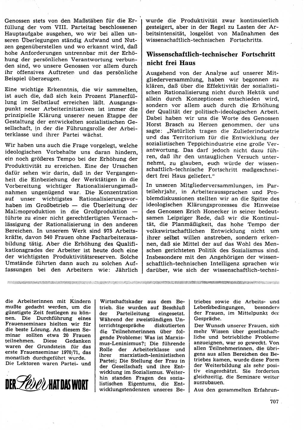 Neuer Weg (NW), Organ des Zentralkomitees (ZK) der SED (Sozialistische Einheitspartei Deutschlands) für Fragen des Parteilebens, 27. Jahrgang [Deutsche Demokratische Republik (DDR)] 1972, Seite 707 (NW ZK SED DDR 1972, S. 707)